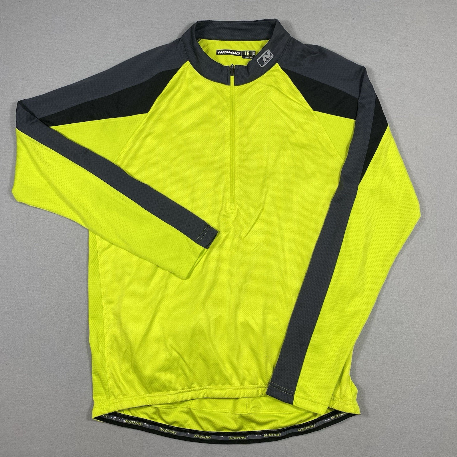 Nishiki High-Vis Neon Yellow Quarter-Zip Cycling Jersey Large Back Waist Pockets