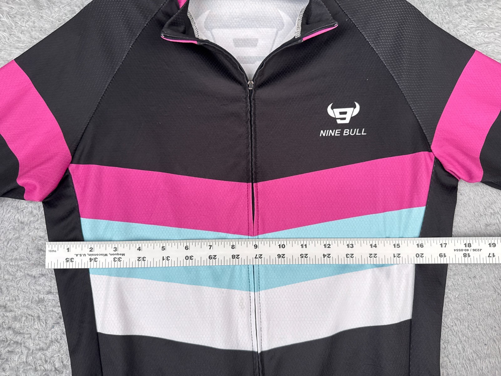 Nine Bull Cycling Jersey Adult Large Pink Black Blue Full Zip Short Sleeve Poly