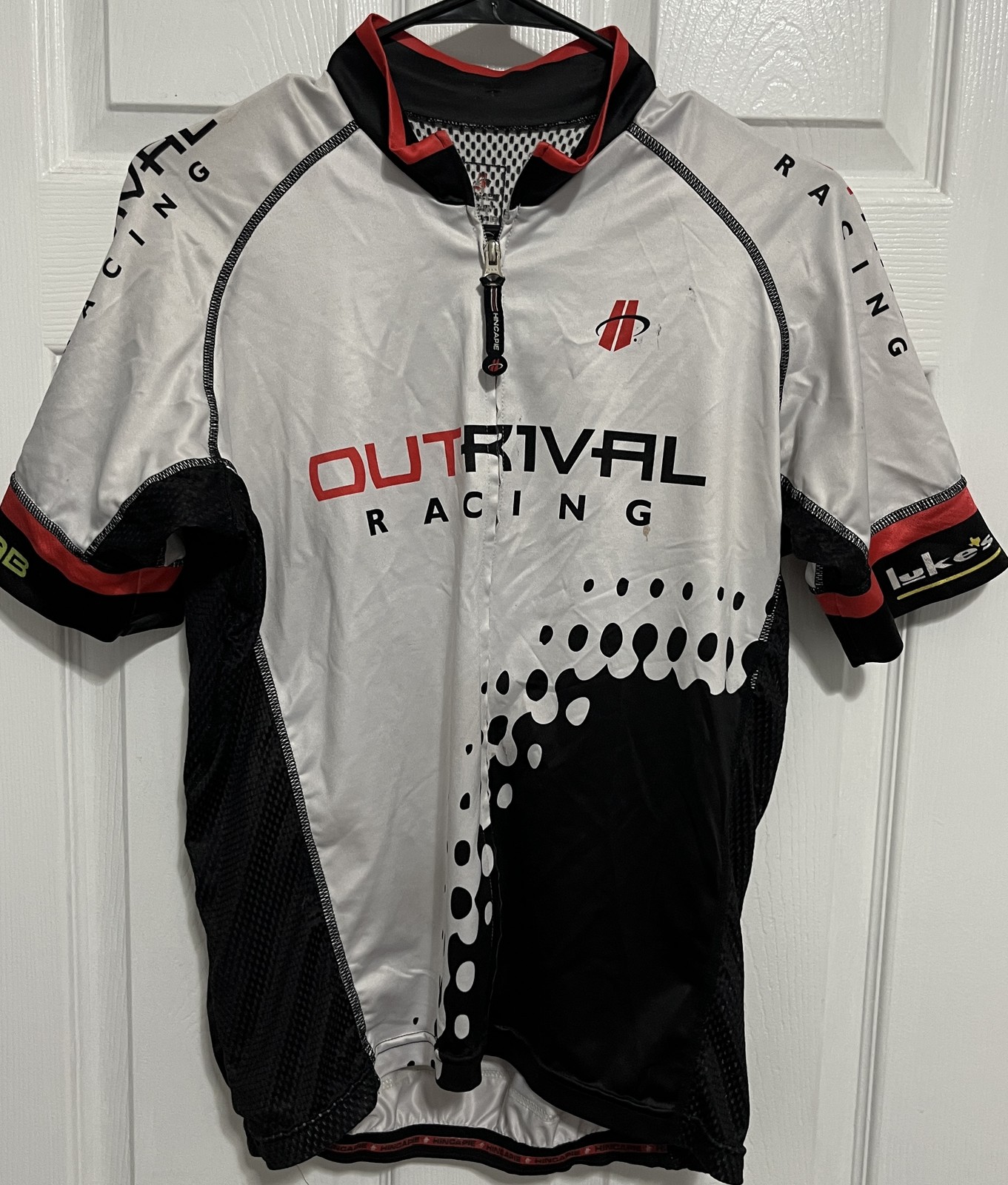 Hincapie Outrival Racing Cycling Jersey Men’s L/XL White Black Red Short Sleeve