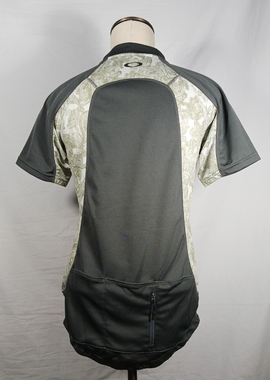 Oakley Cycling Jersey Shirt BMX Mountain Bike Green Paisley 1/2 Zip Womens Large