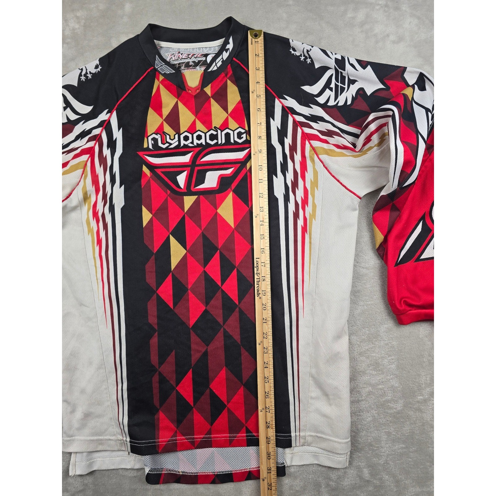 Fly Racing Kinetic Motocross Jersey Mens XL Red Black Geometric Long Sleeve Read
