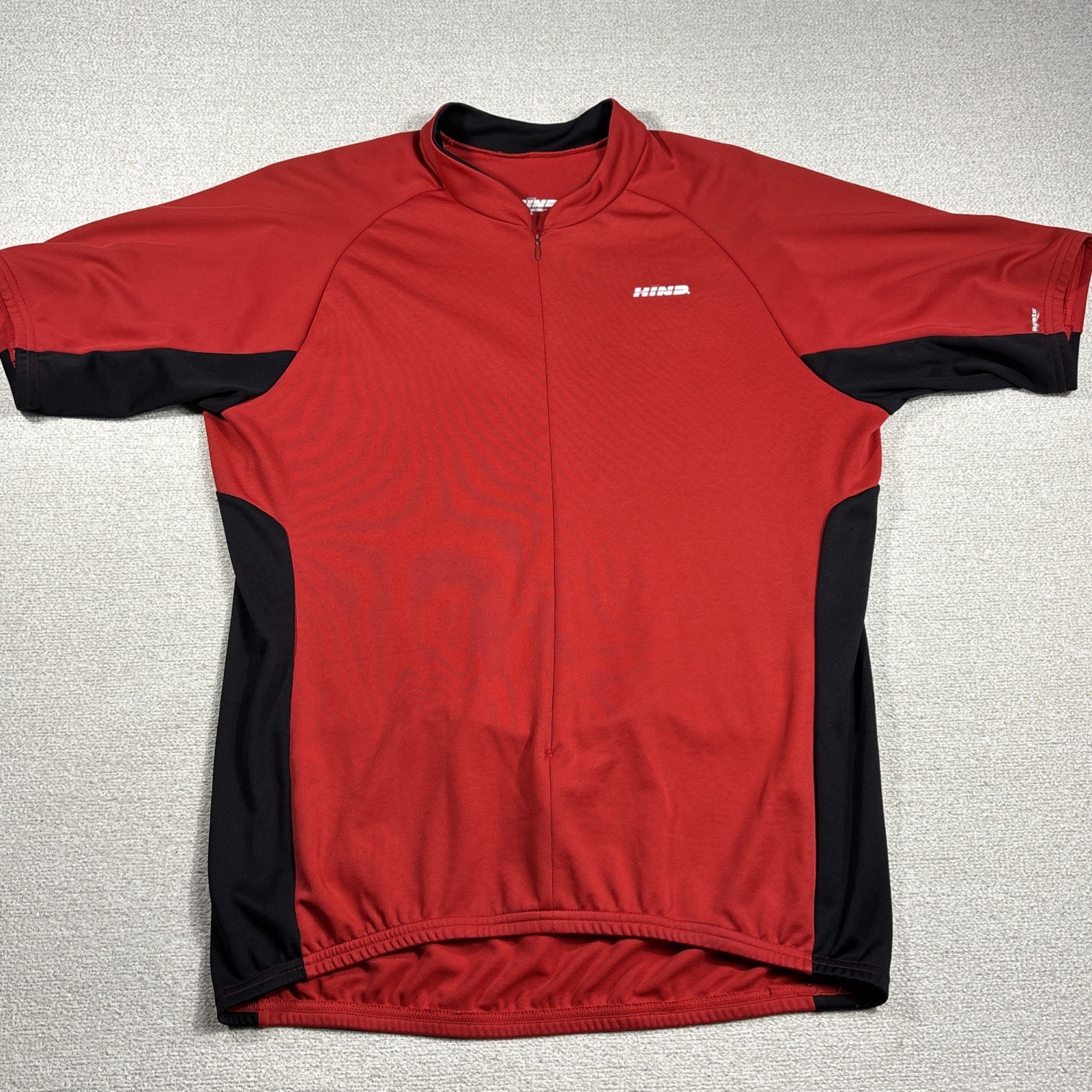 Hind Cycling Shirt Men XL Red Black Stretch 3/4 Front Zip Hydrator Wick Pockets