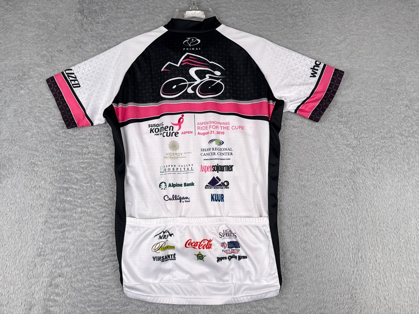 Primal Cycling Jersey Women Medium White Black Pink Ribbon Komen Aspen Snowmass