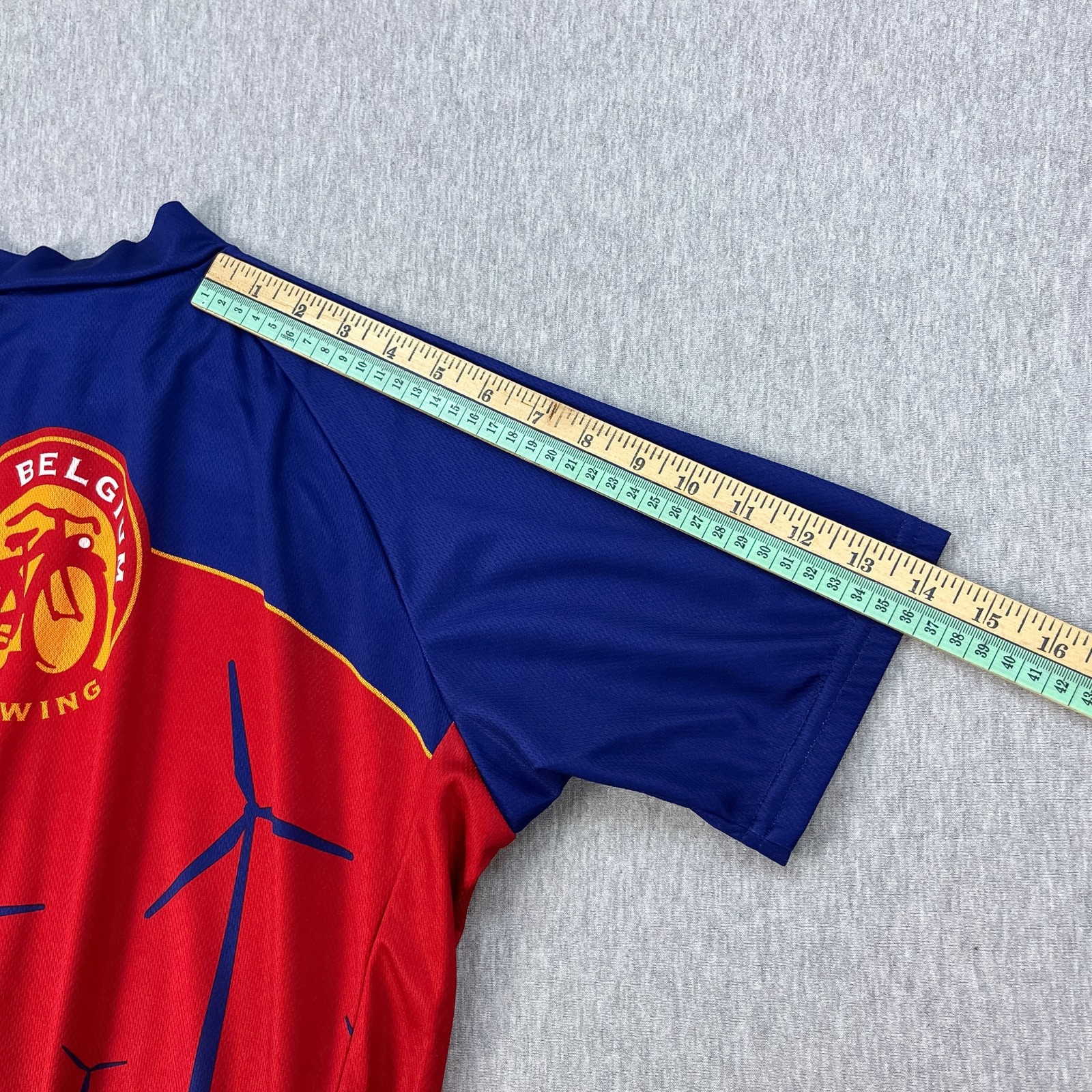 Vintage Voler Fat Tire Ale Cycling Jersey Men M Red Blue 3/4 Zip New Belgium USA