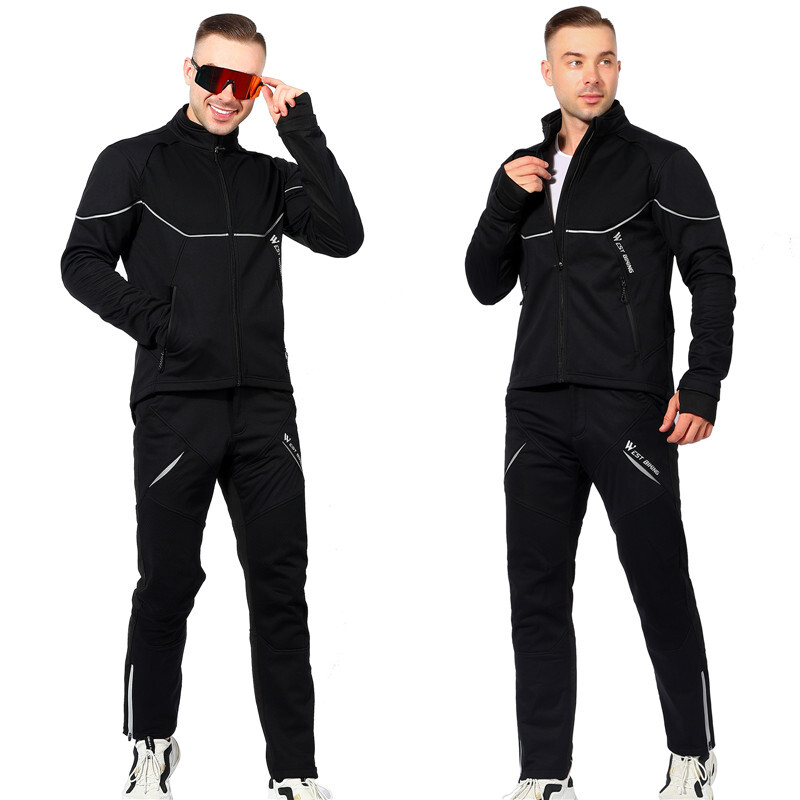 WEST BIKING Winter Cycling Suit Thermal Fleece Windproof Jacket Coat and Pants