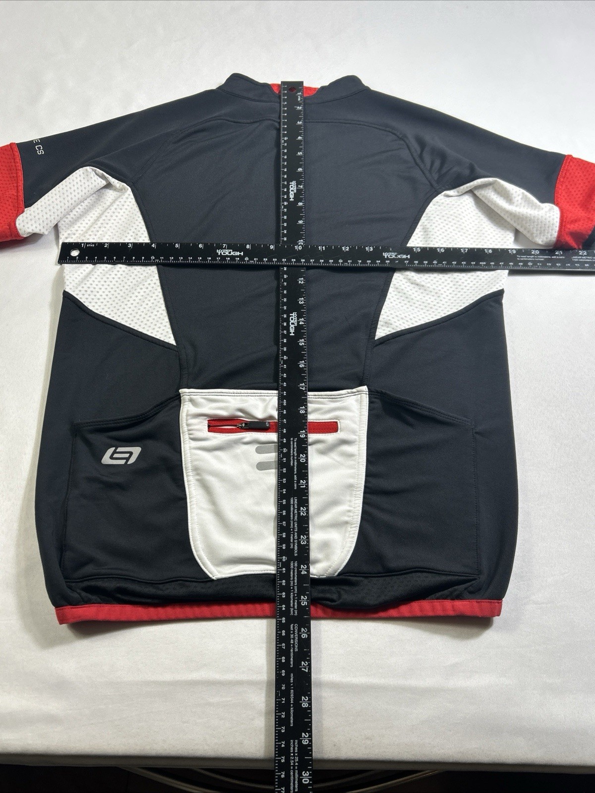 Bellweather Cycling Jersey Mens Large Black Red White 1/4 Zip Pockets Athletic
