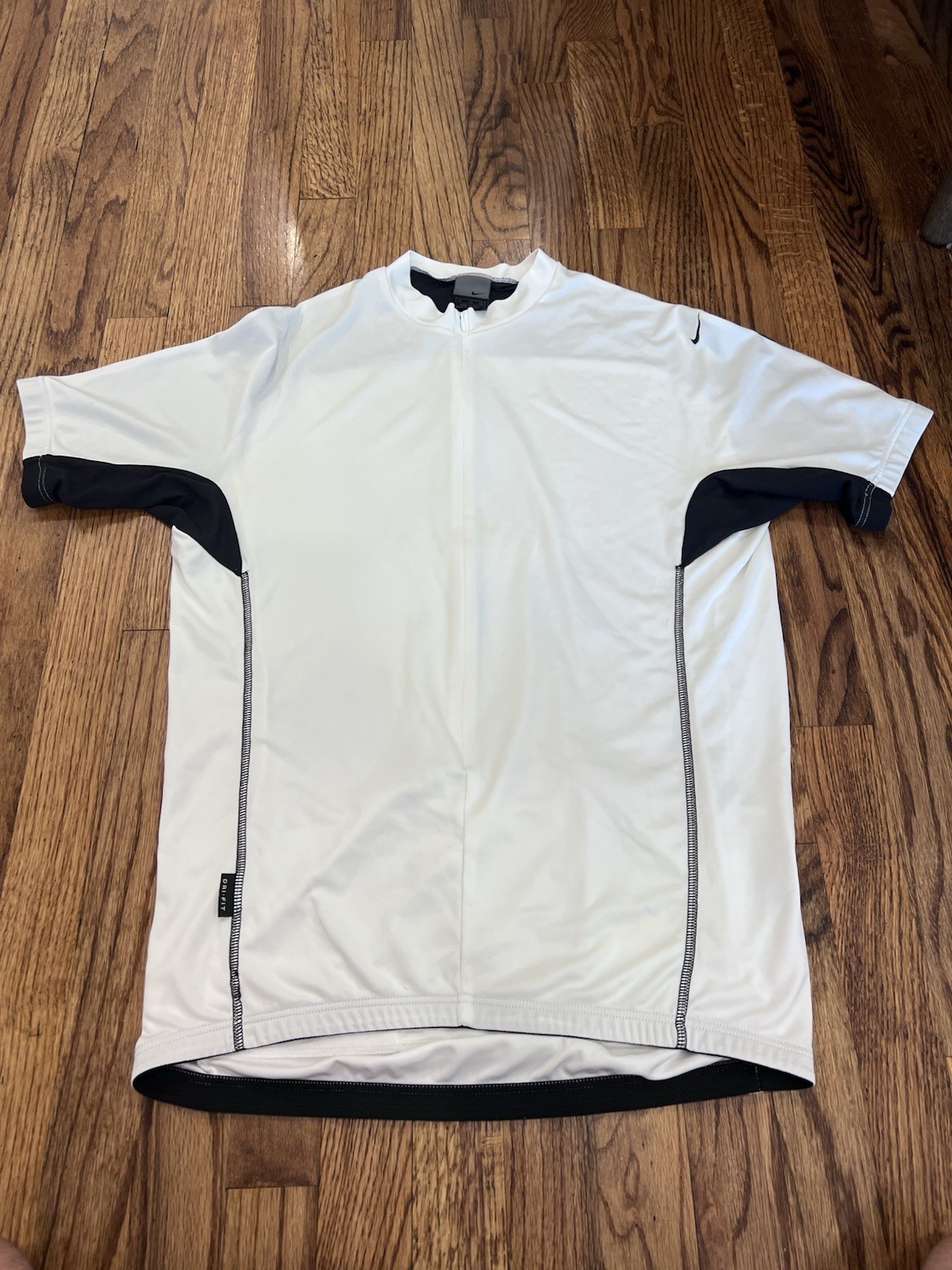 Nike Dri Fit Men’s Cycling Jersey Bike Shirt Zip 3 Pocket White Black Size XL