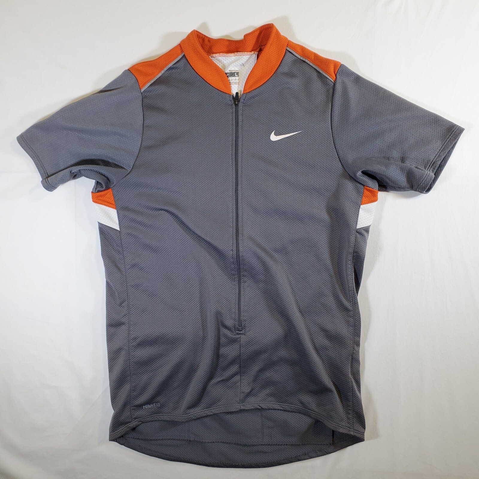 Nike Fit Dry Gray Orange White 104912 – Large 3/4 Zip Cycling Jersey Sport Shirt