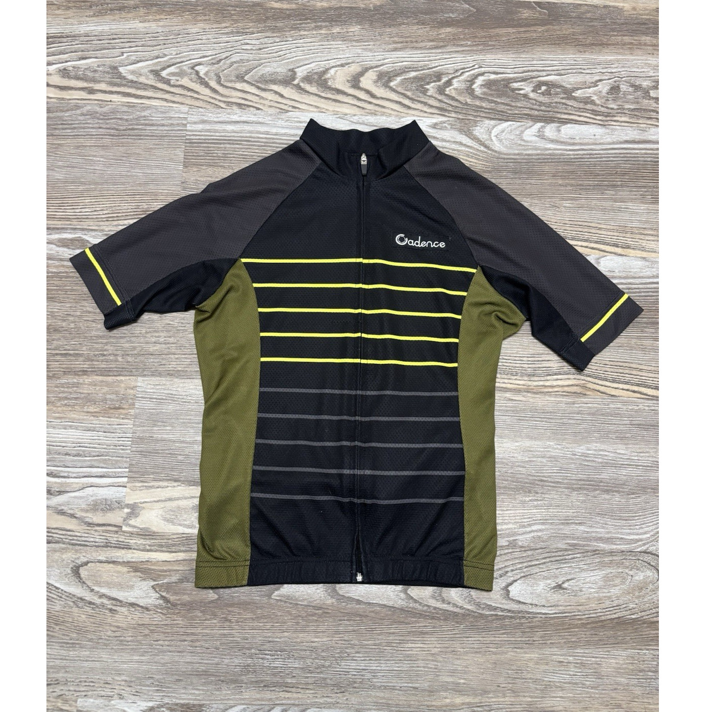 Cadence Race Fit Cycling Jersey S Black Olive Yellow Full Zip Lightweight