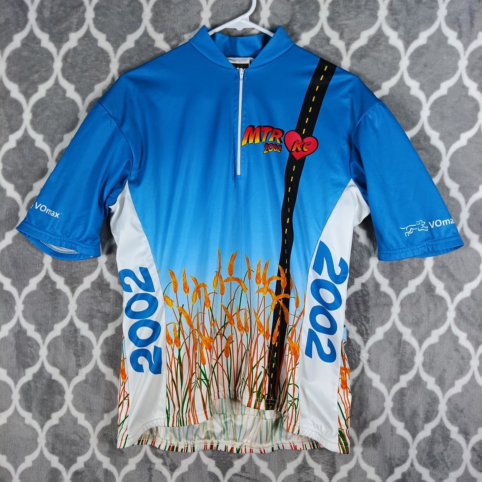 VOmax Cycling Jersey Men XL Blue 2002 Kansas City MTR 3/4 Zip USA