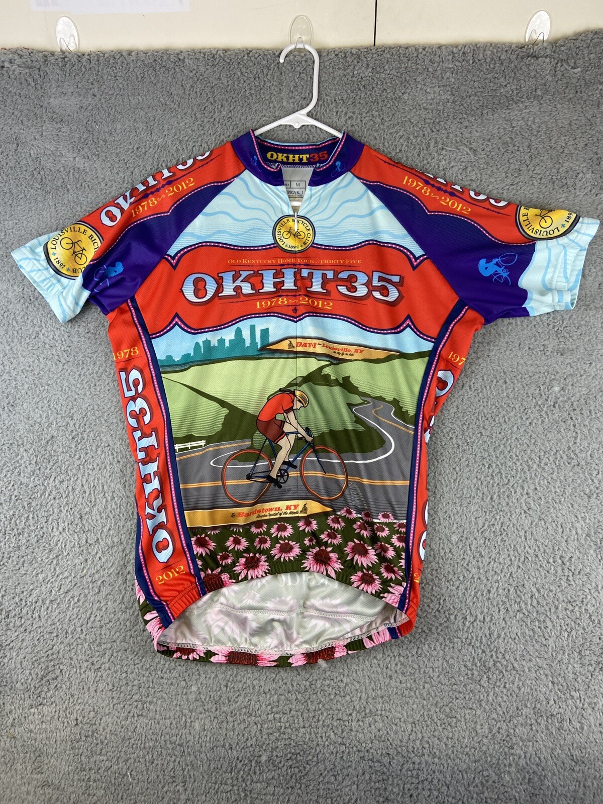 Peak 1 Sports Cycling Jersey Unisex M Full Zip Bike Shirt Gears Beers OKHT35 KY