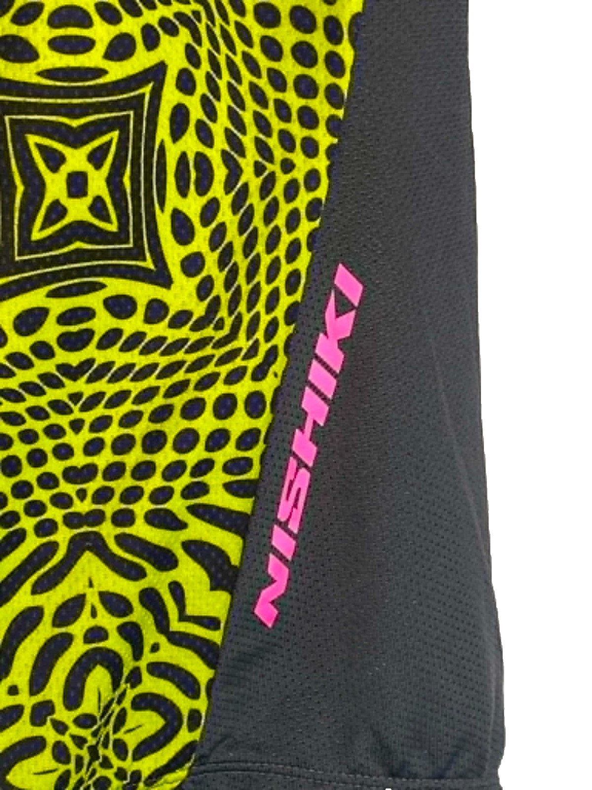 Nishiki Womens Cycling Jersey Size Large 1/2 Zip Neon Green Black Geometric Bike