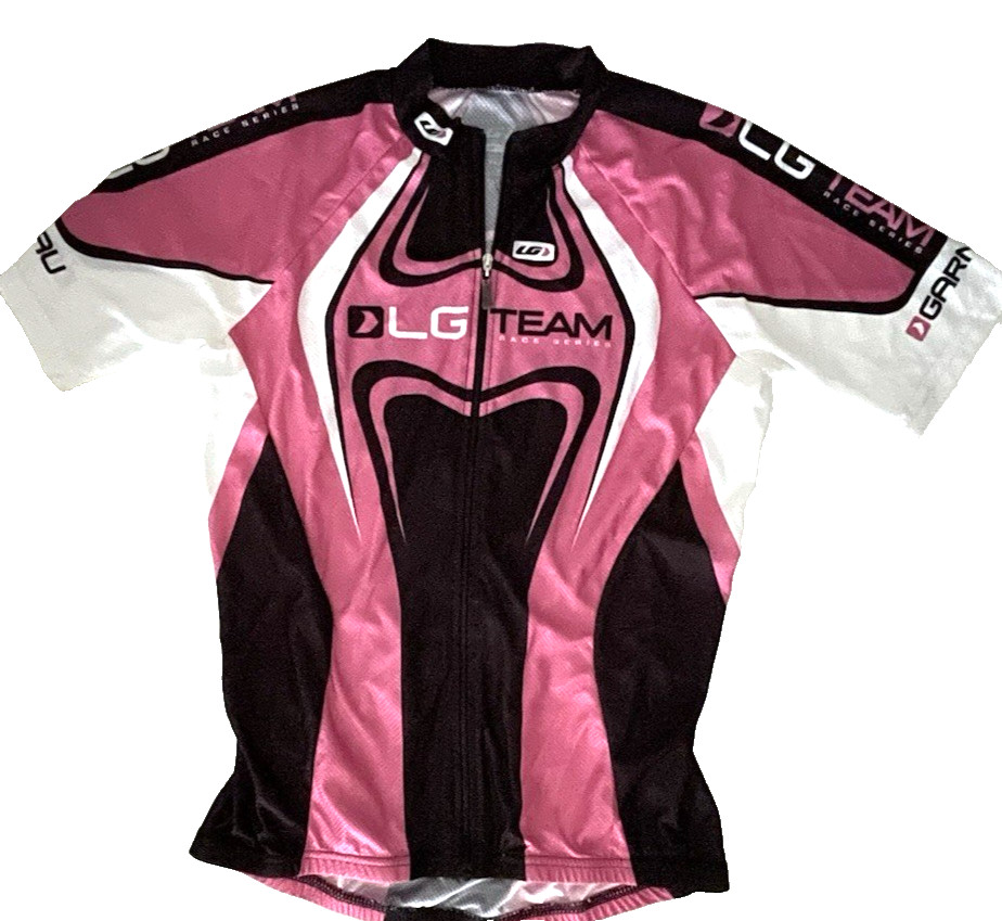 LOUIS GARNEAU Women’s M PINK & BLACK Bike Cycling Jersey Full Zip Shirt LG TEAM