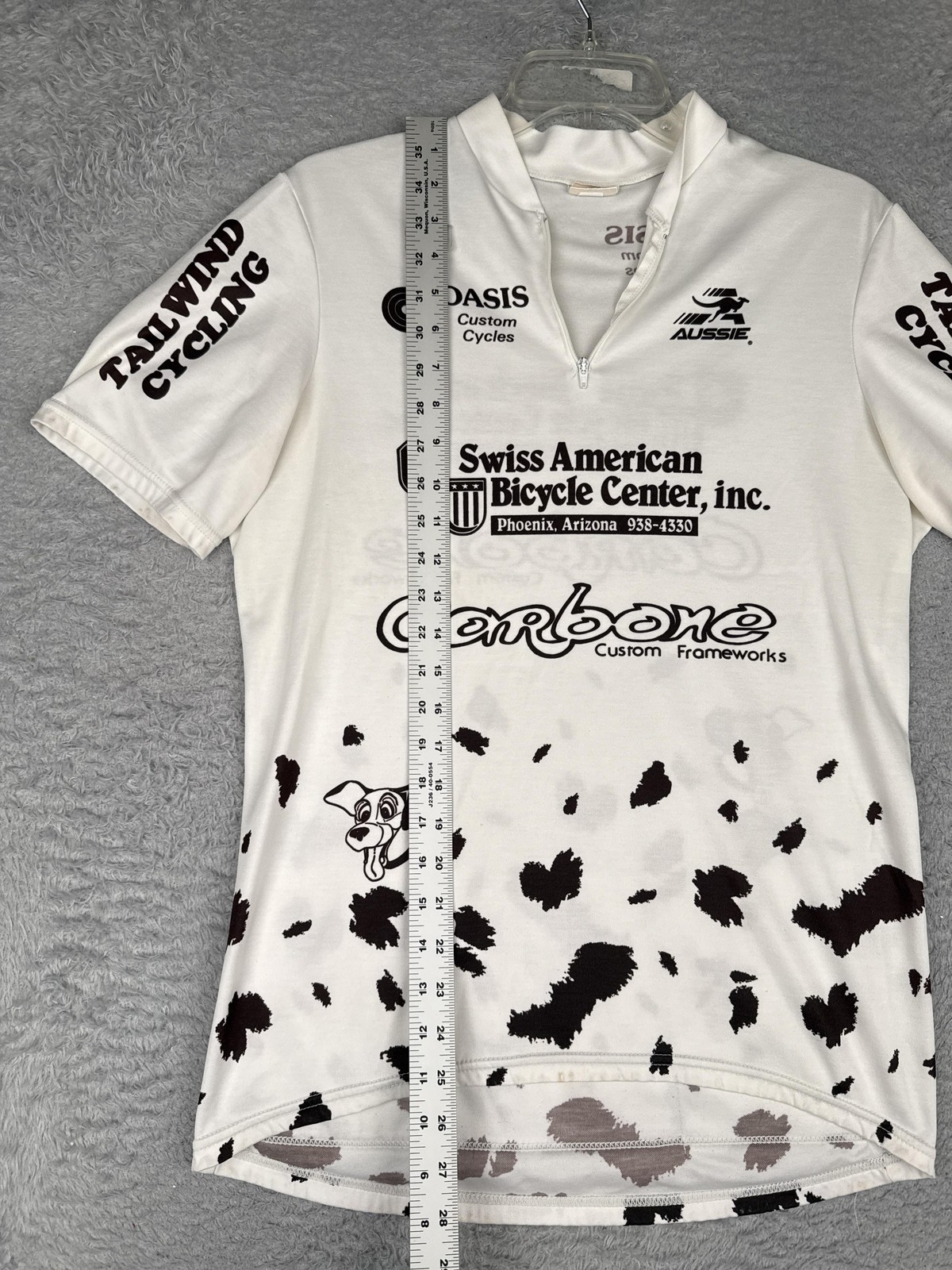 VINTAGE Aussie Cycling Jersey Womens Large White Tailwind Dog Print 1/4 Zip Poly