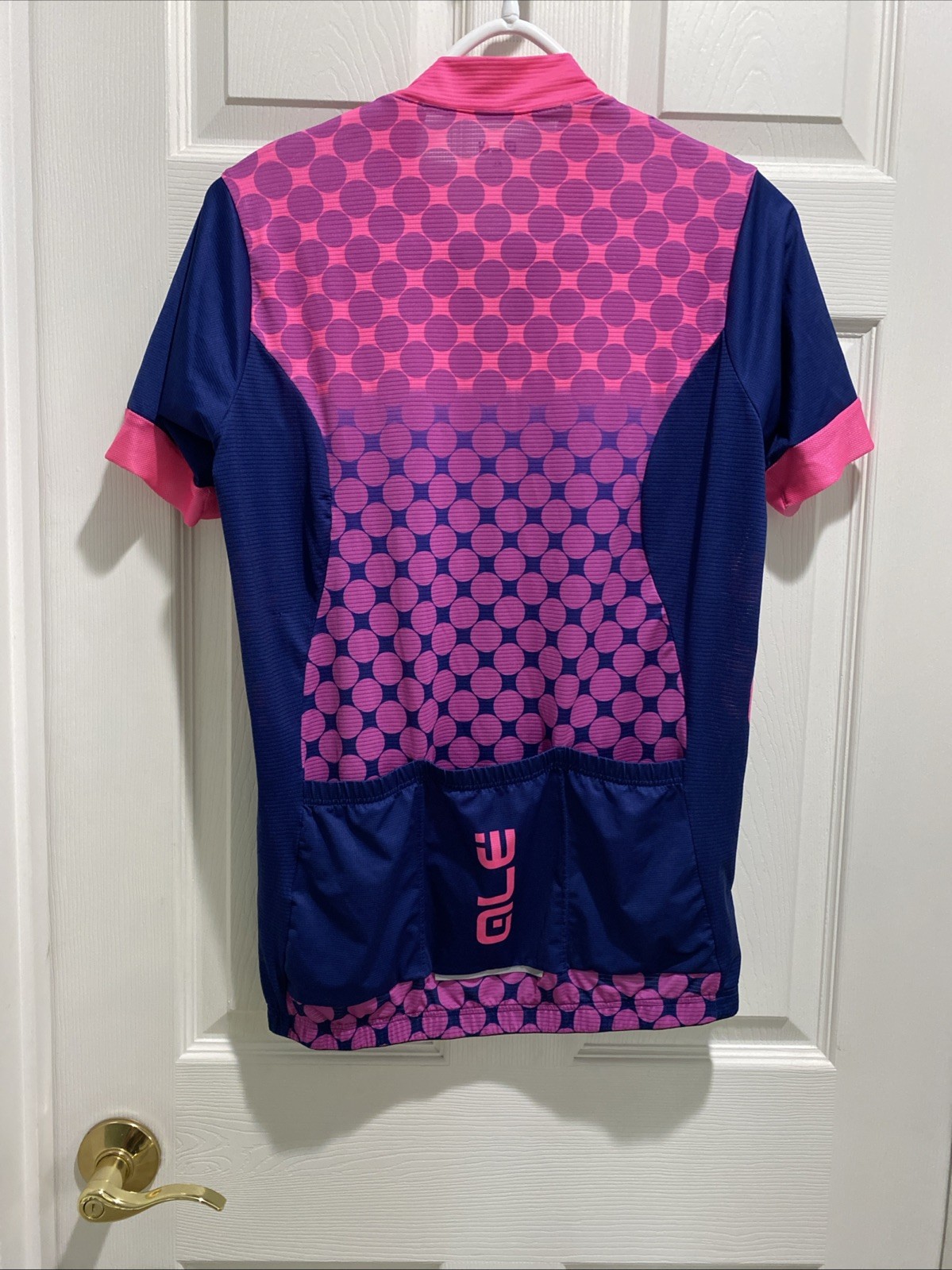 Ale Women’s XL Italian Cycling Jersey Pink Blue Short Sleeve Rear Pocket