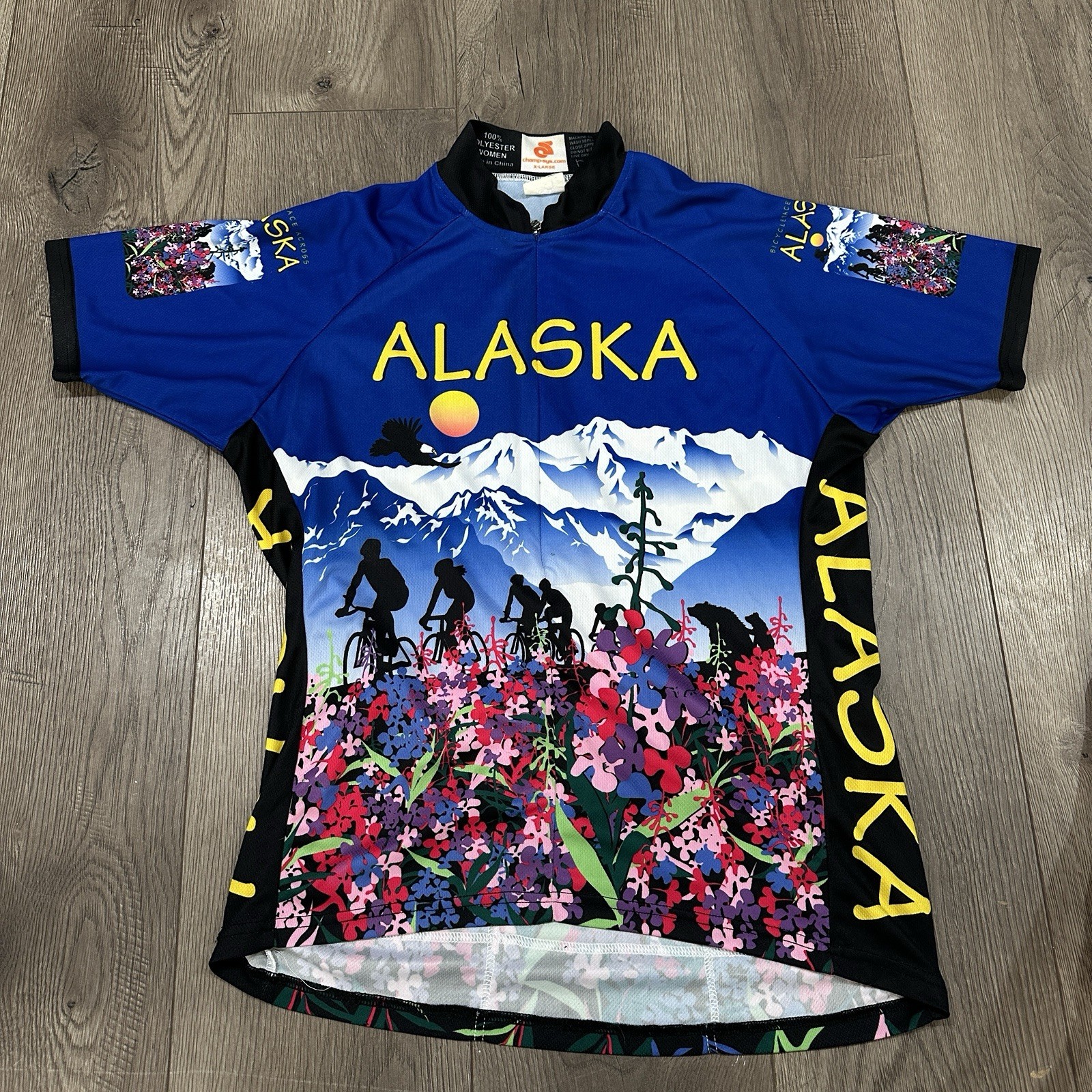 Alaska Cycling Jersey Womens Extra Large XL Blue Colorful Short Sleeve