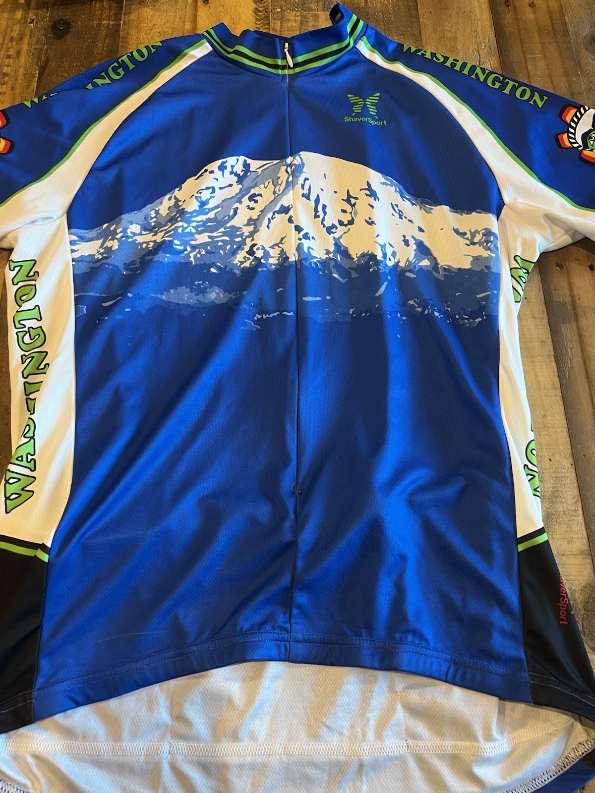 Mt Rainier Washington Cycling Jersey Large ShaverSport Full Zip Bike Shirt Blue