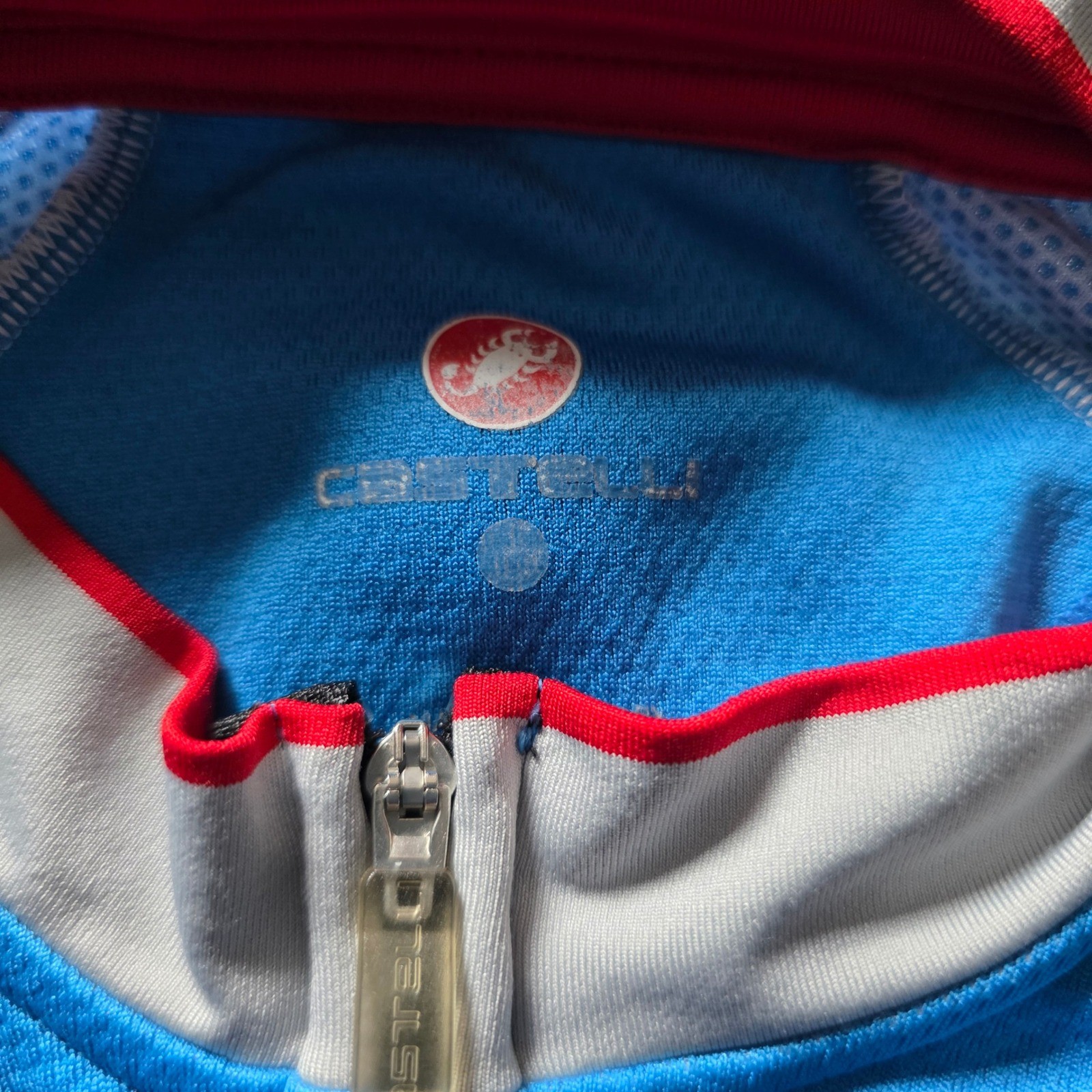 Castelli Blue Short Sleeve Cycling Jersey Full Zip Road Bike Scorpion Logo Mens