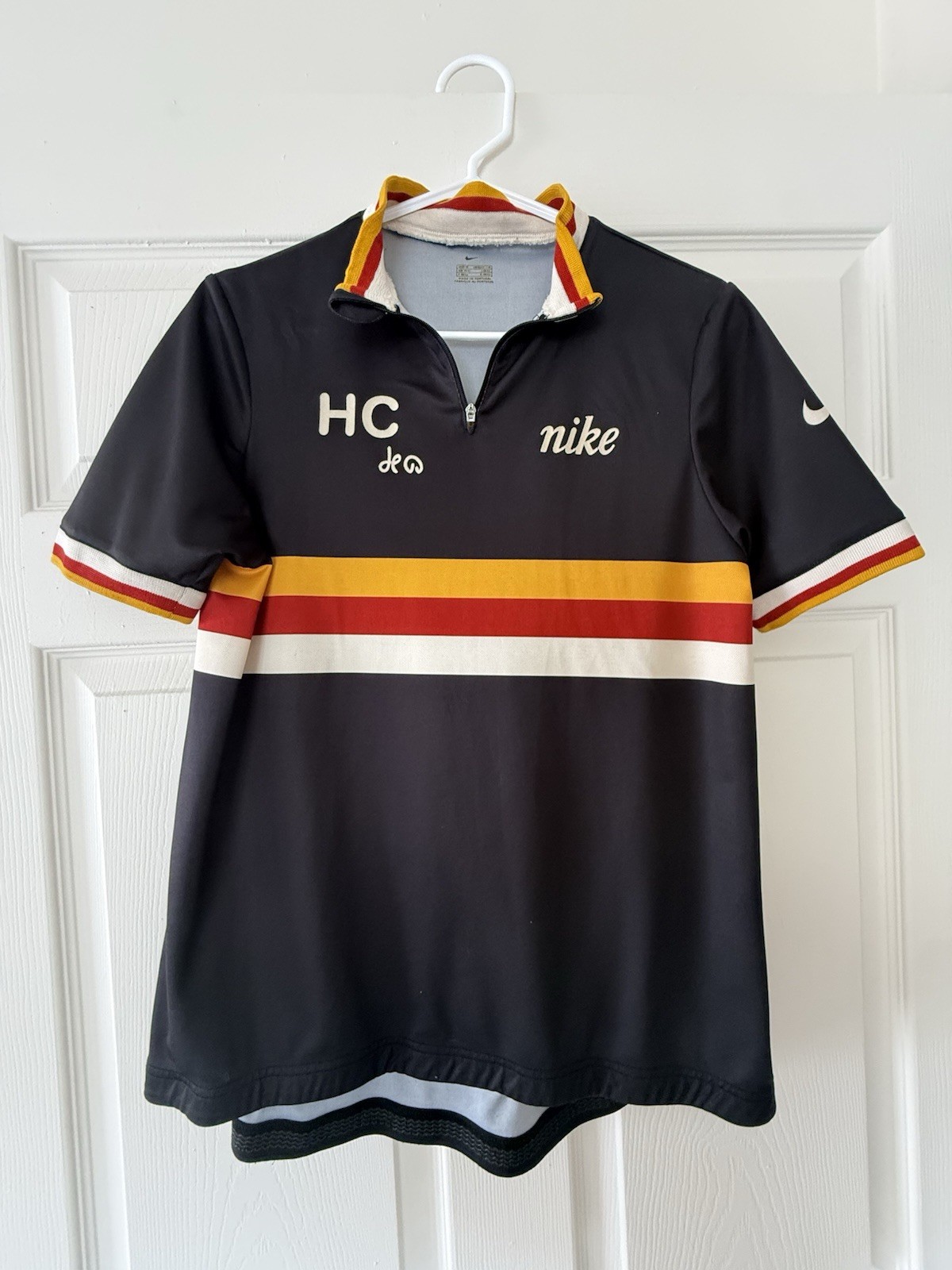 Nike Tour de France 2006 Cycling Jersey Medium Black Striped 1/4 Zip Pockets