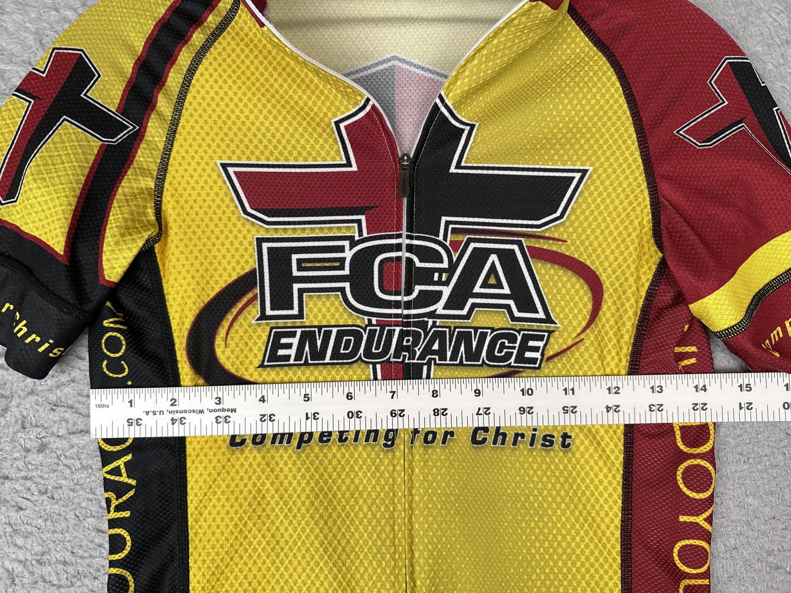 Jakroo FCA Endurance Cycling Jersey Womens Small Yellow Red Christian Bike