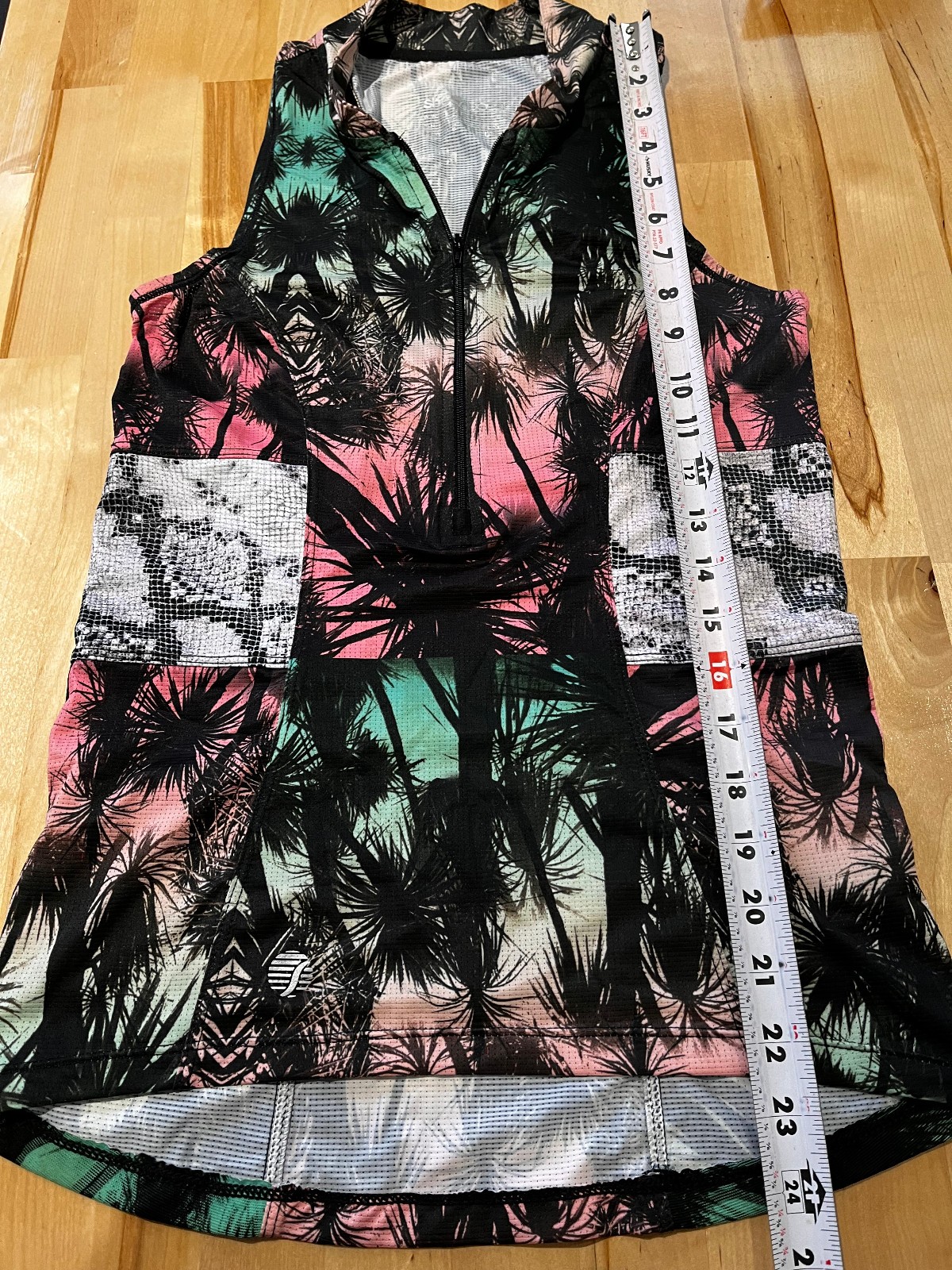 SHE BEEST Womens S 3/4 Zip Sleeveless Cycling Jersey Majestic Palm Trees Design
