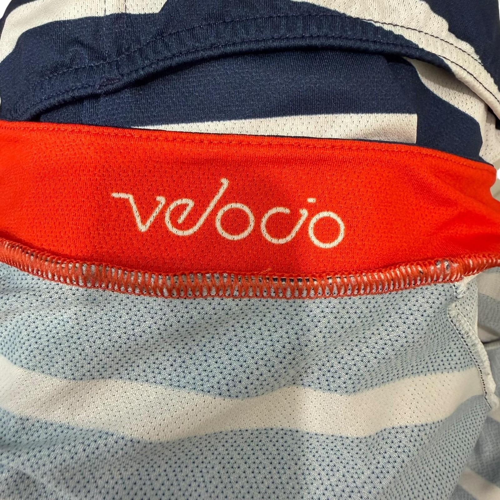 Velocio Cycling Jersey Mens Large Blue Navy White Breton Stripe Full Zip Pockets