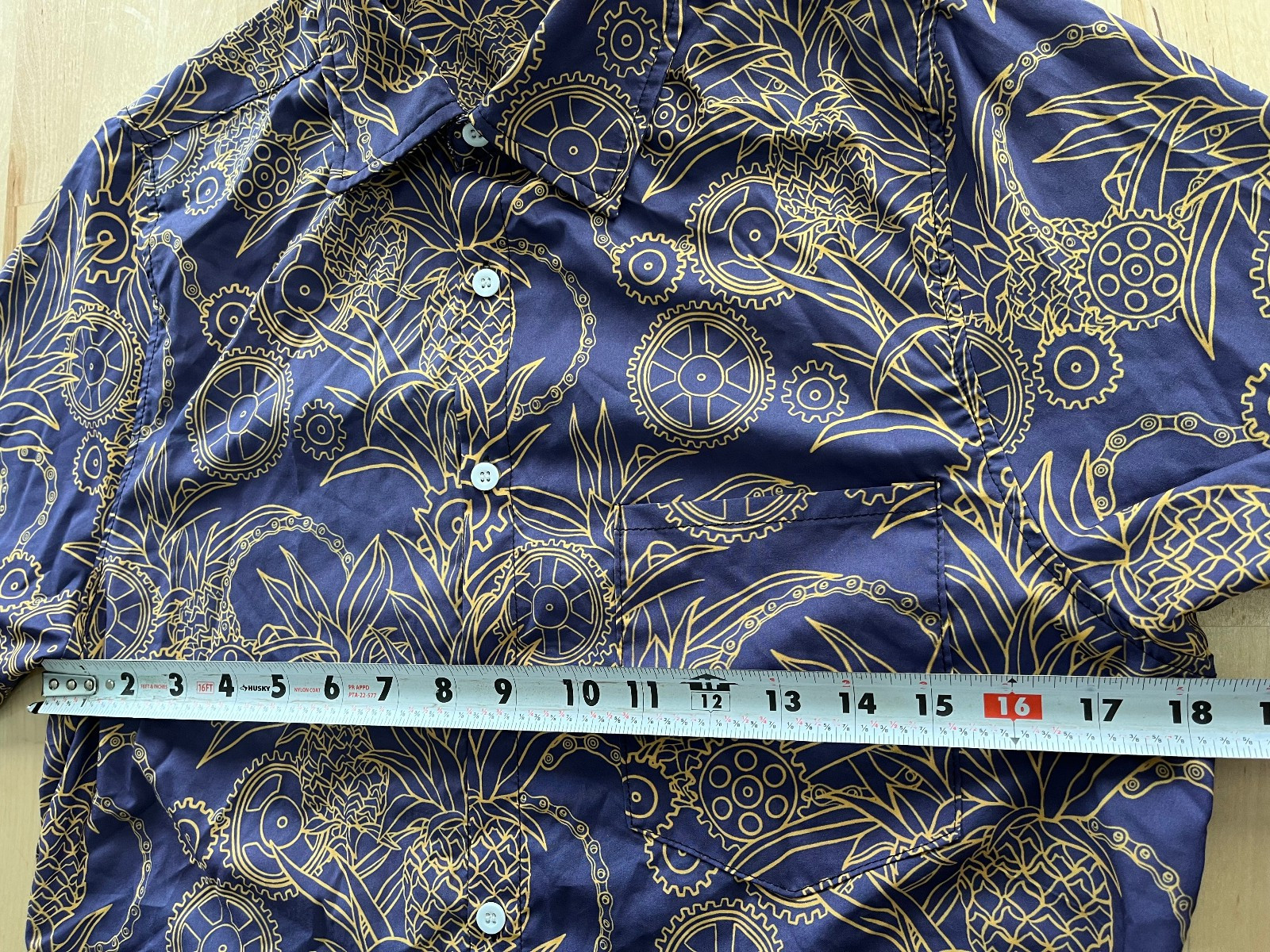 OrionRide Lightweight Cycling Button Down Shirt – Purple Pineapple/Gears Mens S