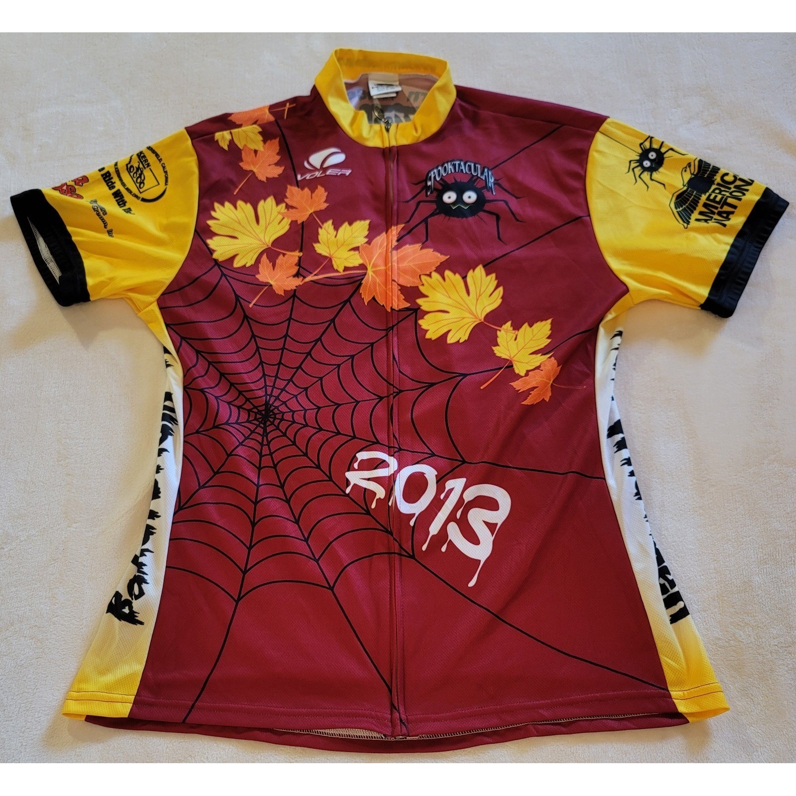 Voler Cycling Jersey Womens 2XL Maroon Yellow Spooktacular 2013 Spider Web Zip