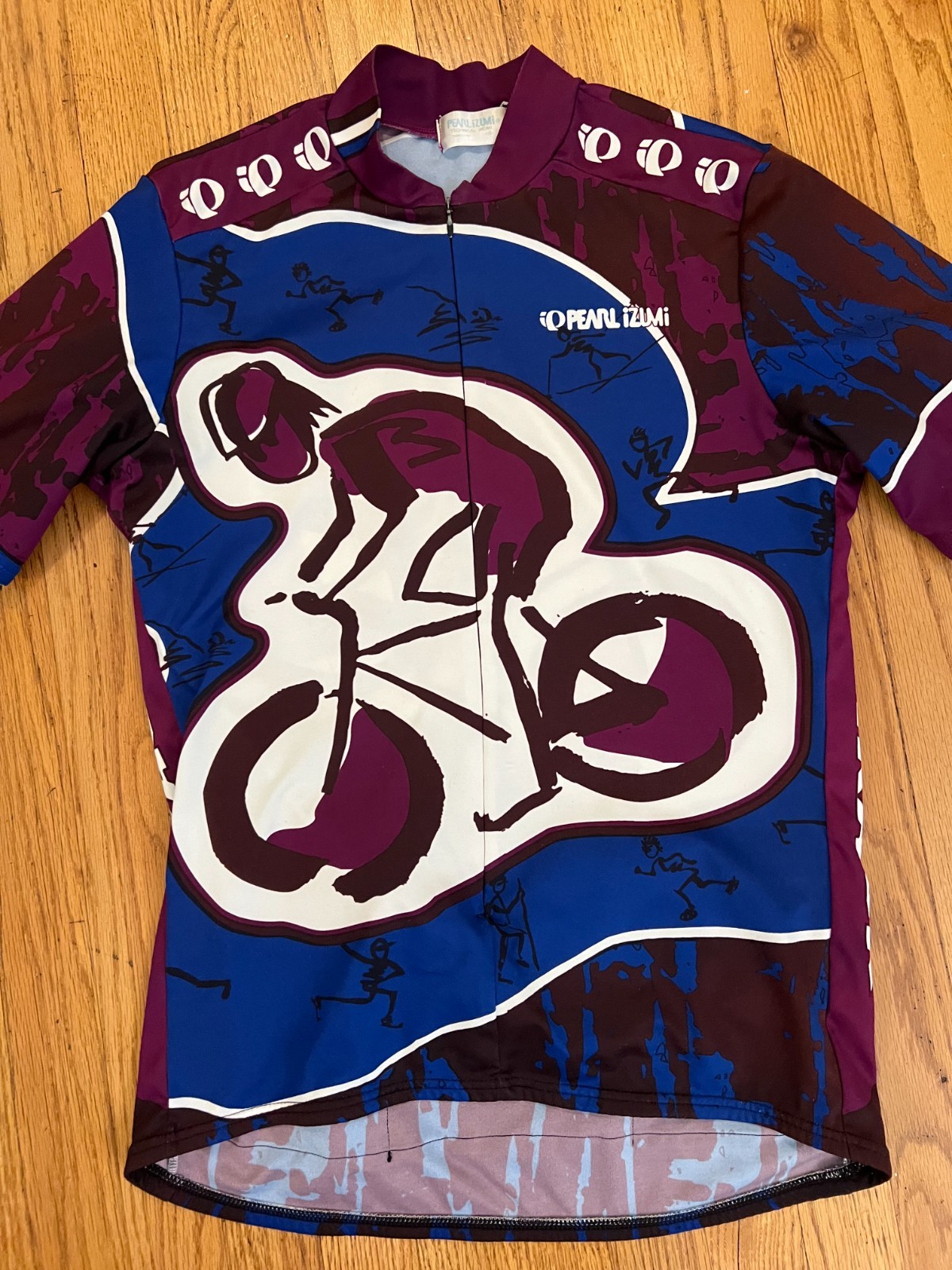 VTG 90s Pearl Izumi 3/4 Zip Cycling Jersey Sz Large Bicycle Abstract Sketch USA