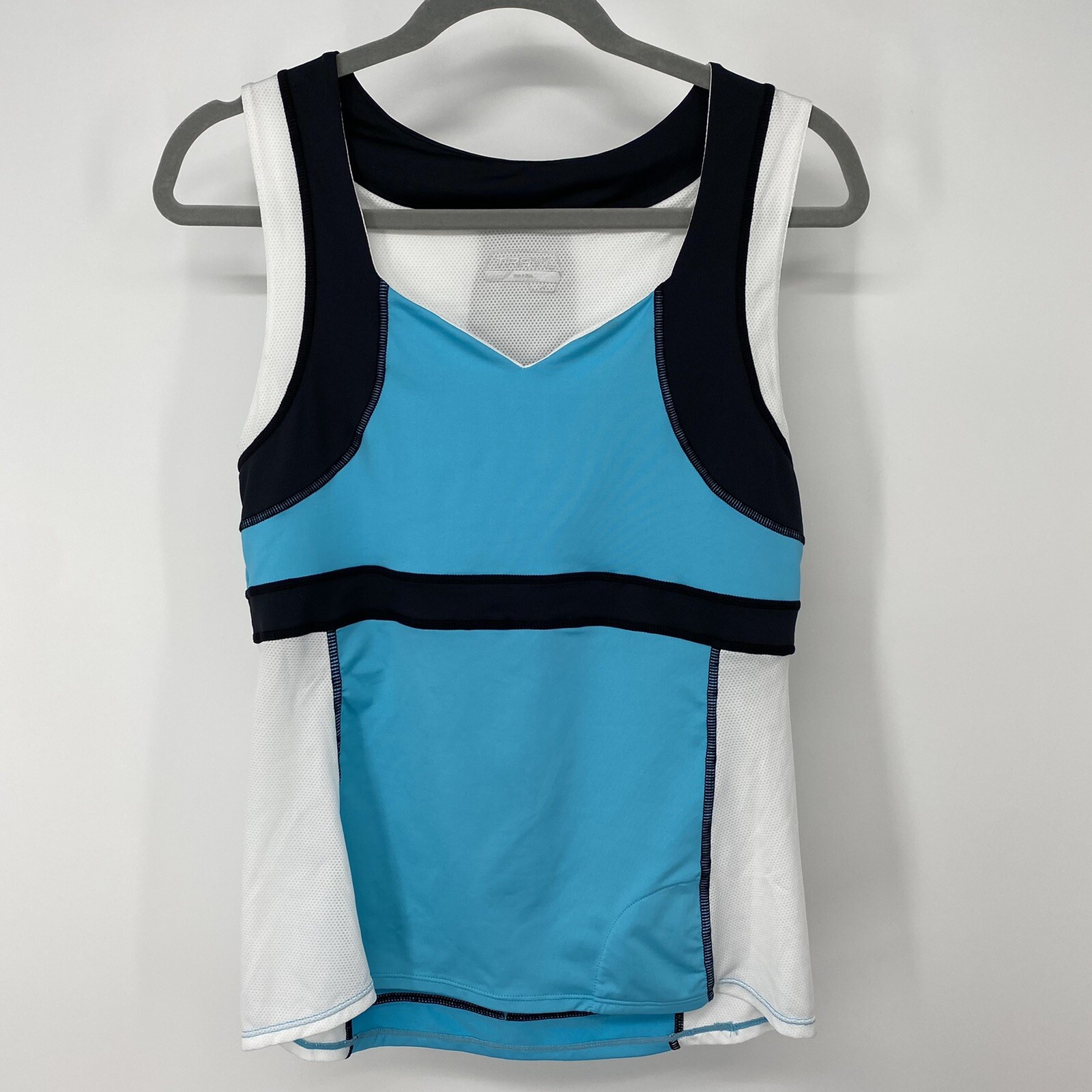 Trayl Women’s Ryde Fitted Cycling Tank Top – Size M Blue Black White Shelf Bra