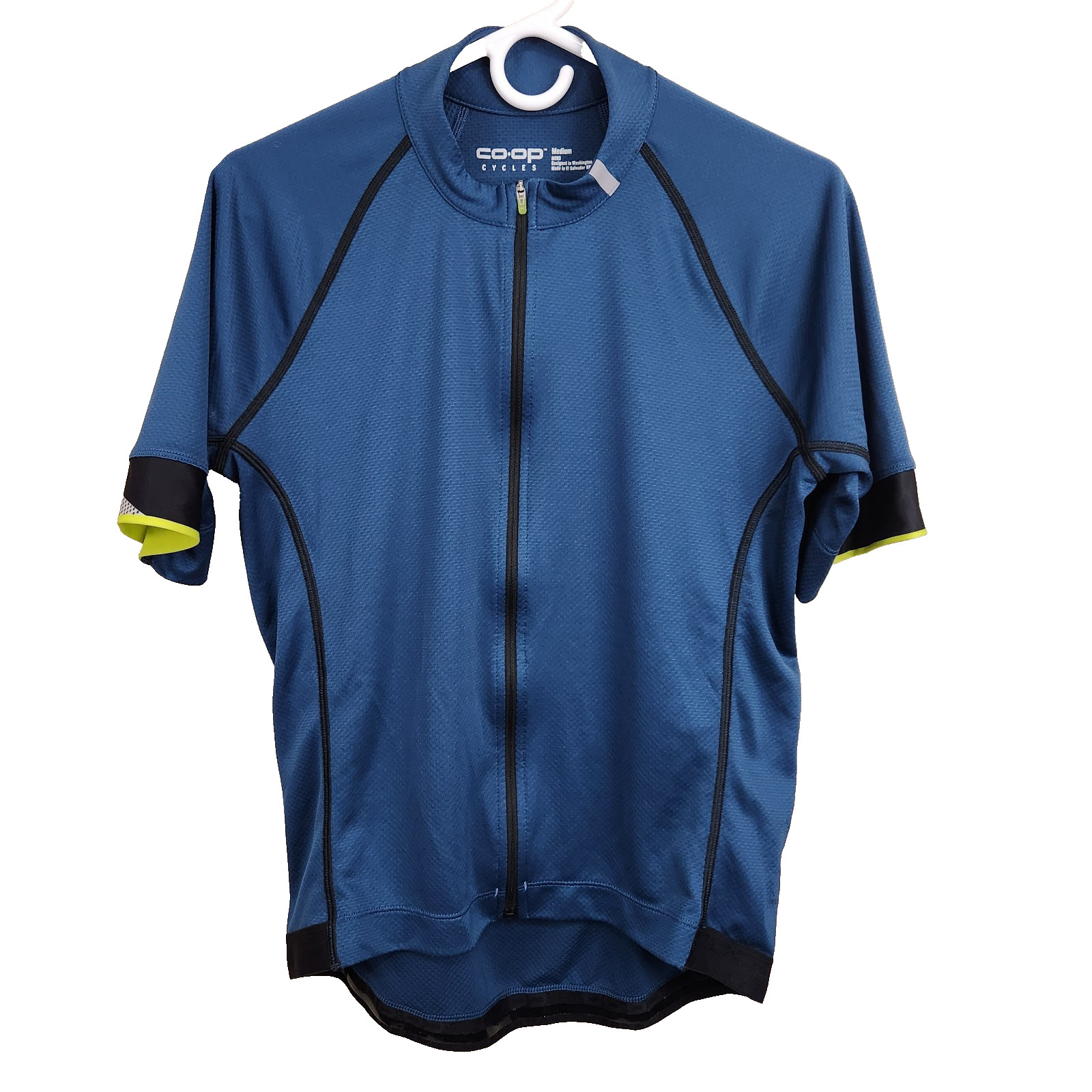 REI COOP Cycles Full-Zip Road Cycling Jersey Blue Teal Pocket Shirt Stretch SZ M