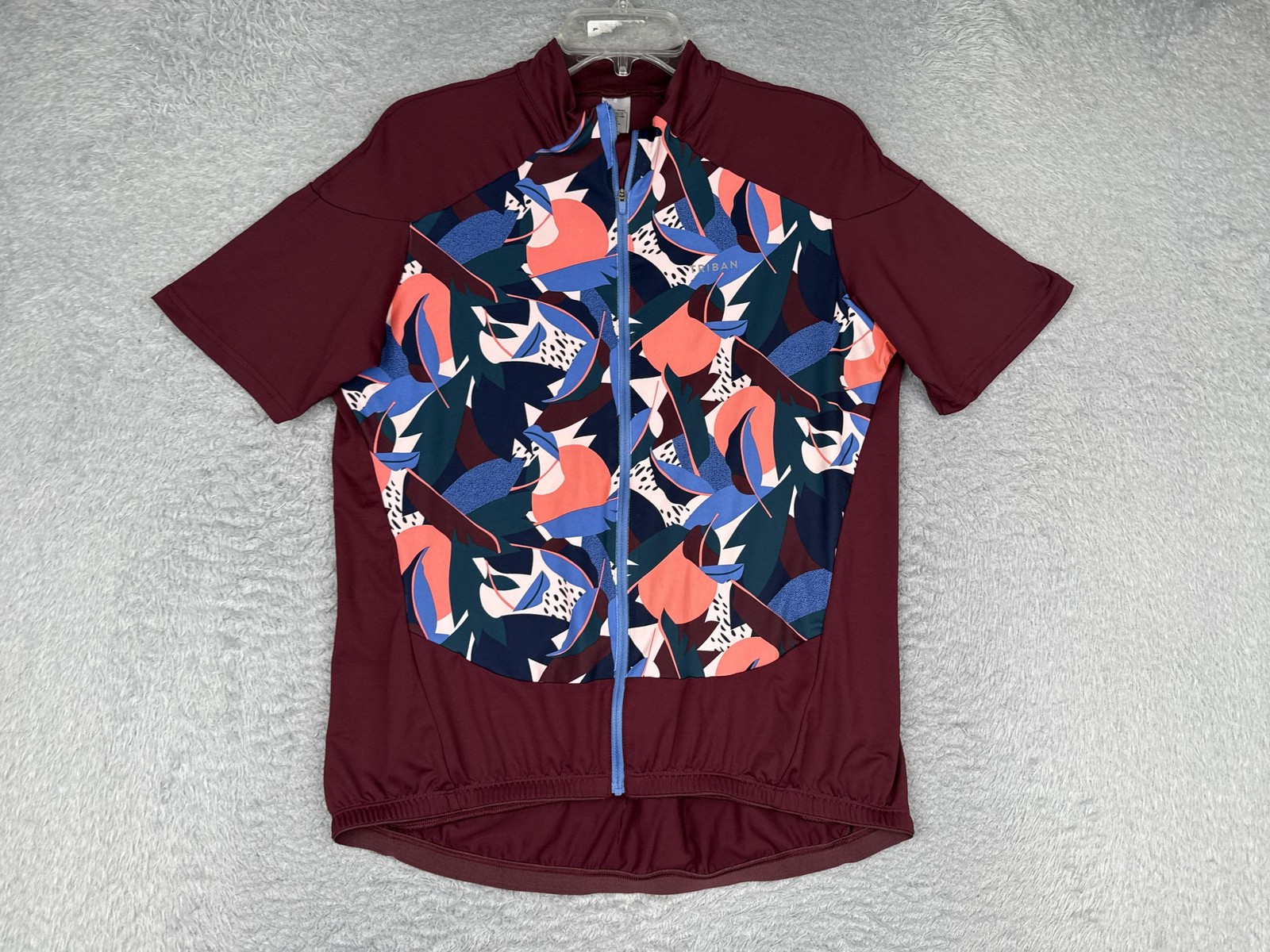 Triban Cycling Jersey Men EURO XL Red Blue Abstract Full Zip Pockets Top Poly