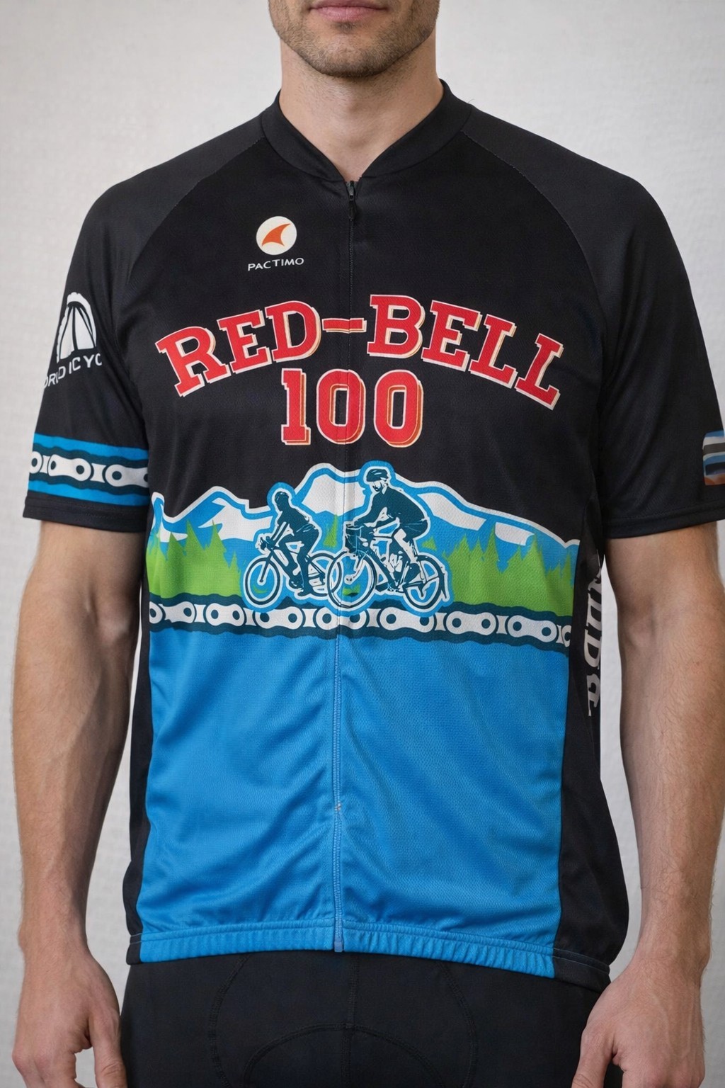 Pactimo Red-Bell 100 Cycling Jersey XL Black Blue Full Zip Bicycle Club