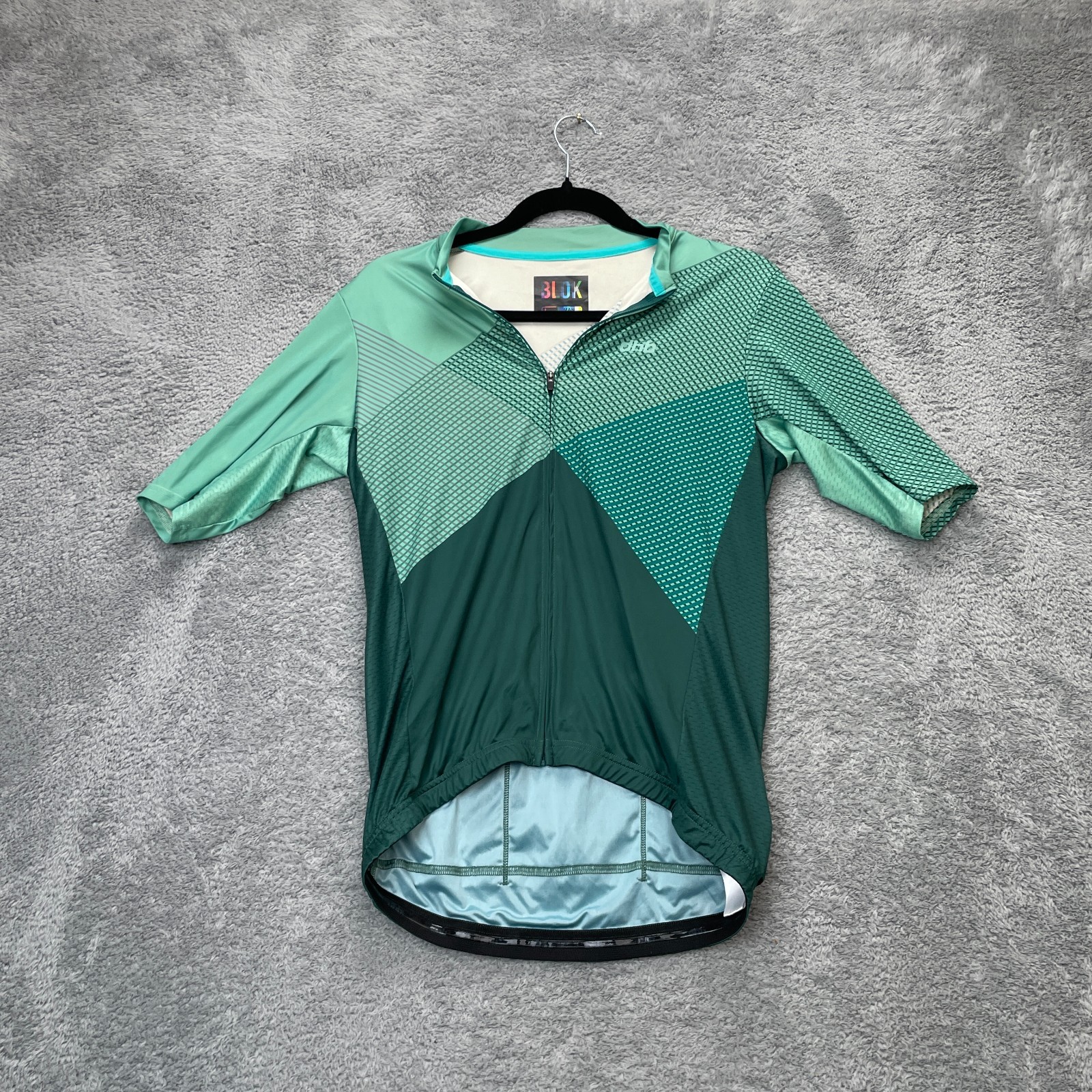 Blok Cycling Jersey Mens Large Green Dhb Colorblock Mesh Side Panels Full Zip