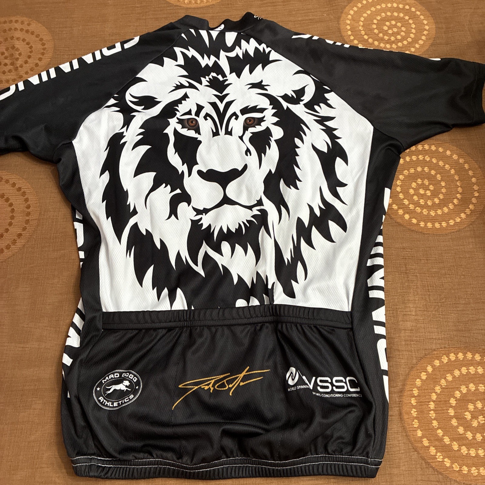 MADD Dogg Athletics Spinning Cycling Jersey Sz Small Black White Lion Graphic