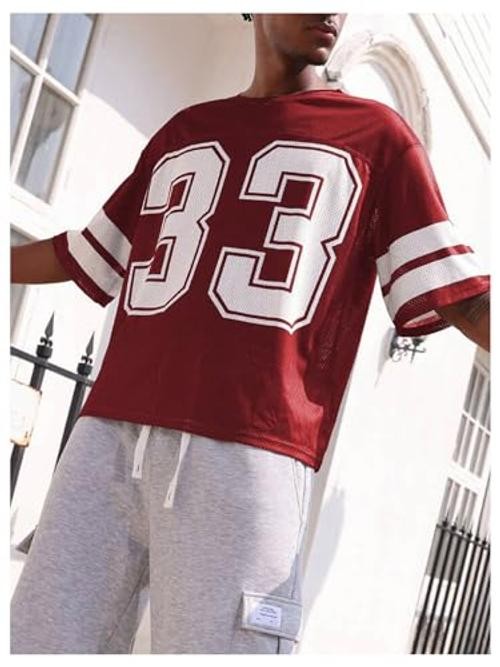 Men’s Jersey Shirts Oversized Graphic Print Mesh Baggy Cropped X-Large Red
