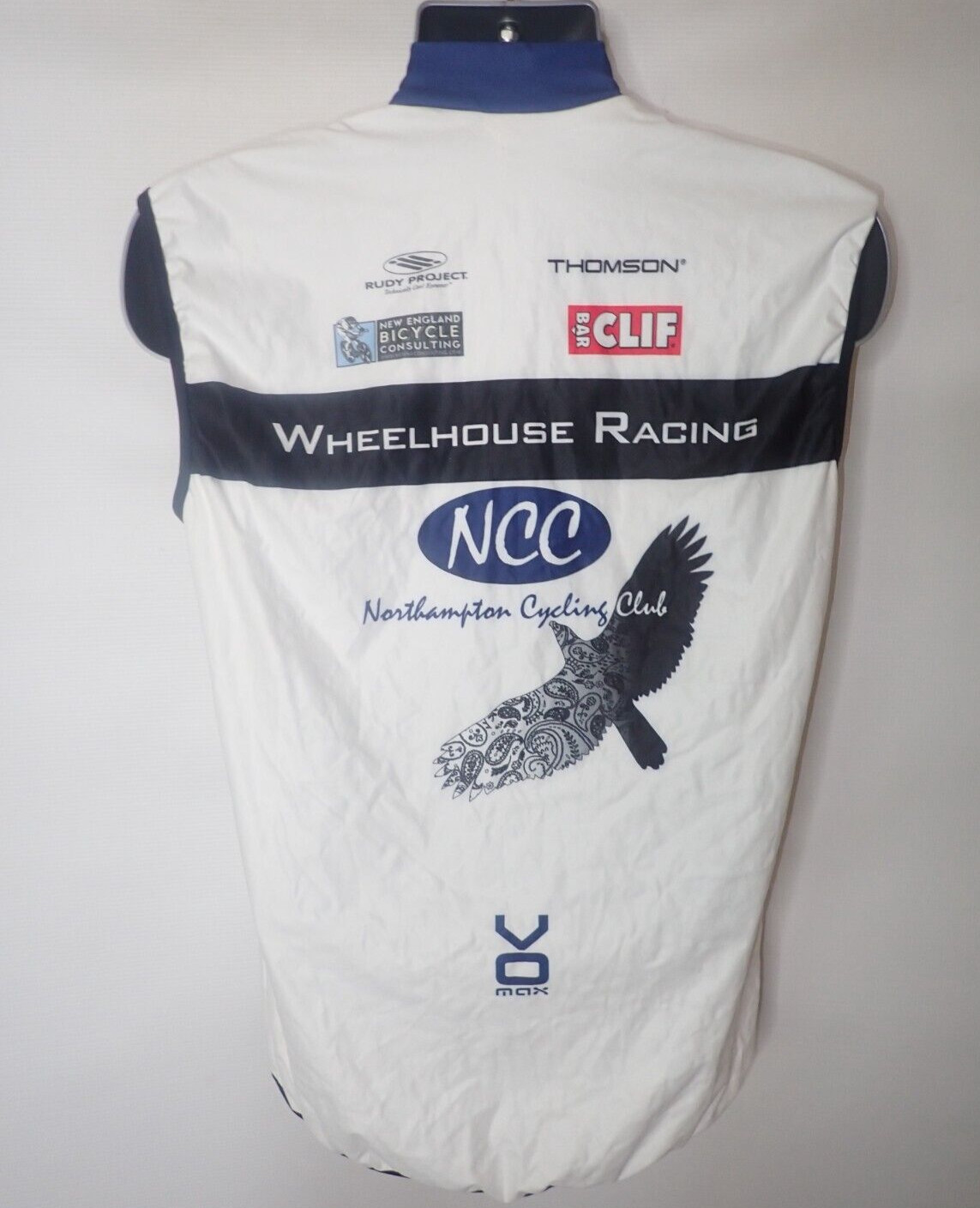 Vomax Cycling Vest Mens L White Full Zip Logo Northampton Cycling Cliff Bar