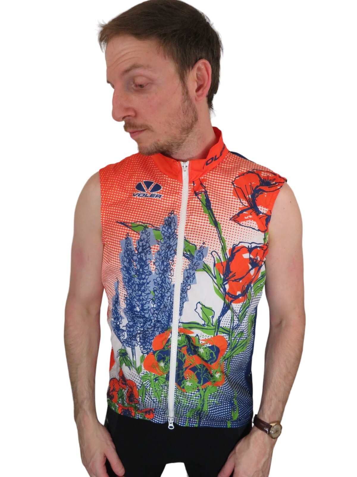 Vintage Made In USA Floral Sleeveless Cycling Bike Jersey Wind Vest Adult Large