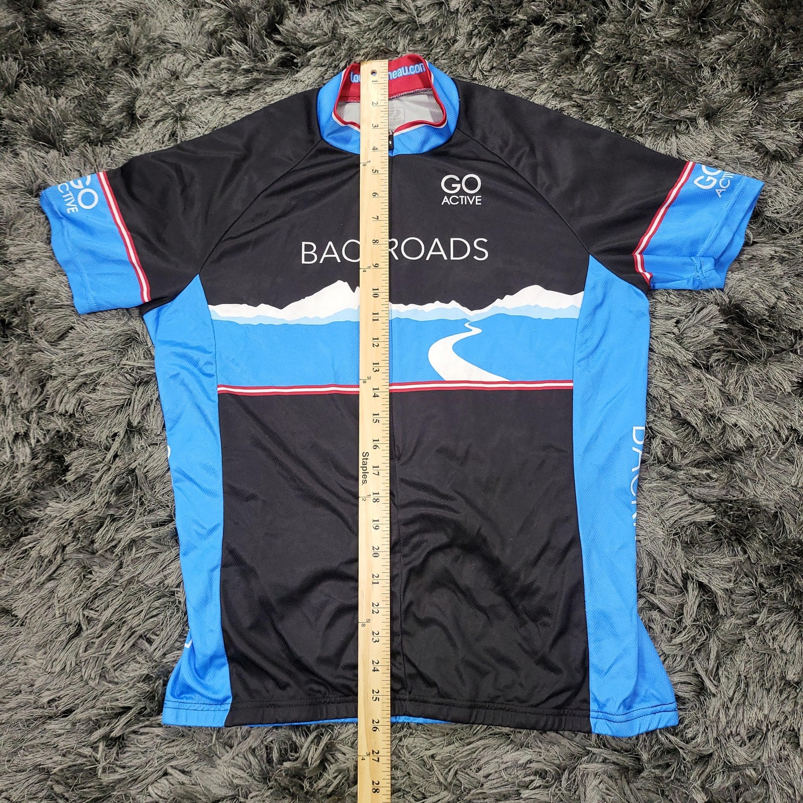 Louis Garneau Cycling Jersey Womens XL Black Blue 1/2 Zip Pockets Bike Backroads