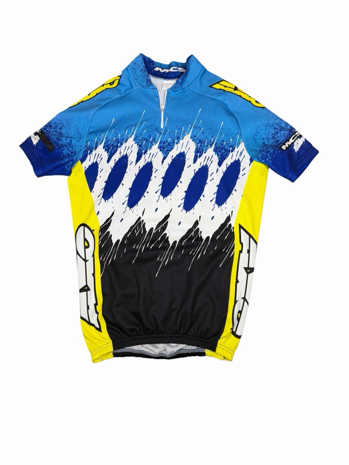 AXD Sport Cycling Jersey Mens M Blue Yellow 1/4 Zip Bike Bicycle Made In Italy