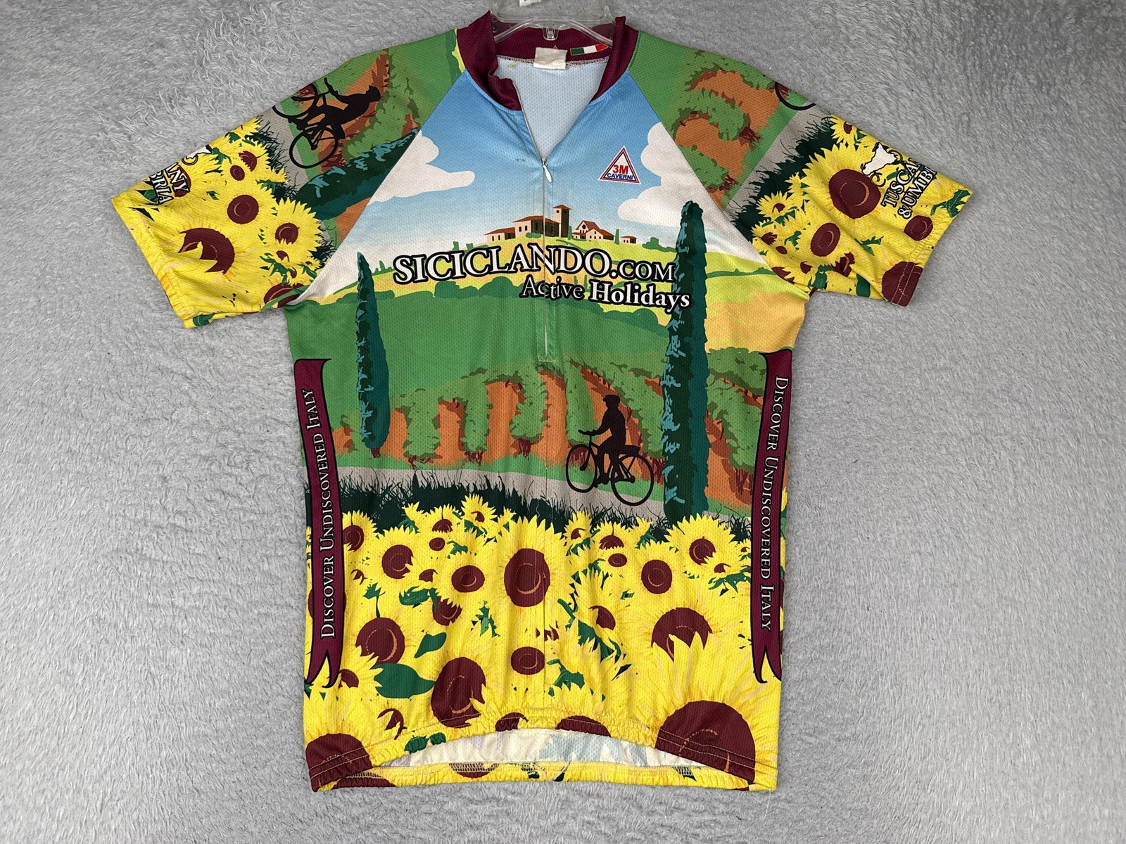 3M Caverni Cycling Jersey Men Large Yellow Green Siciclando 1/2 Zip Pockets Bike