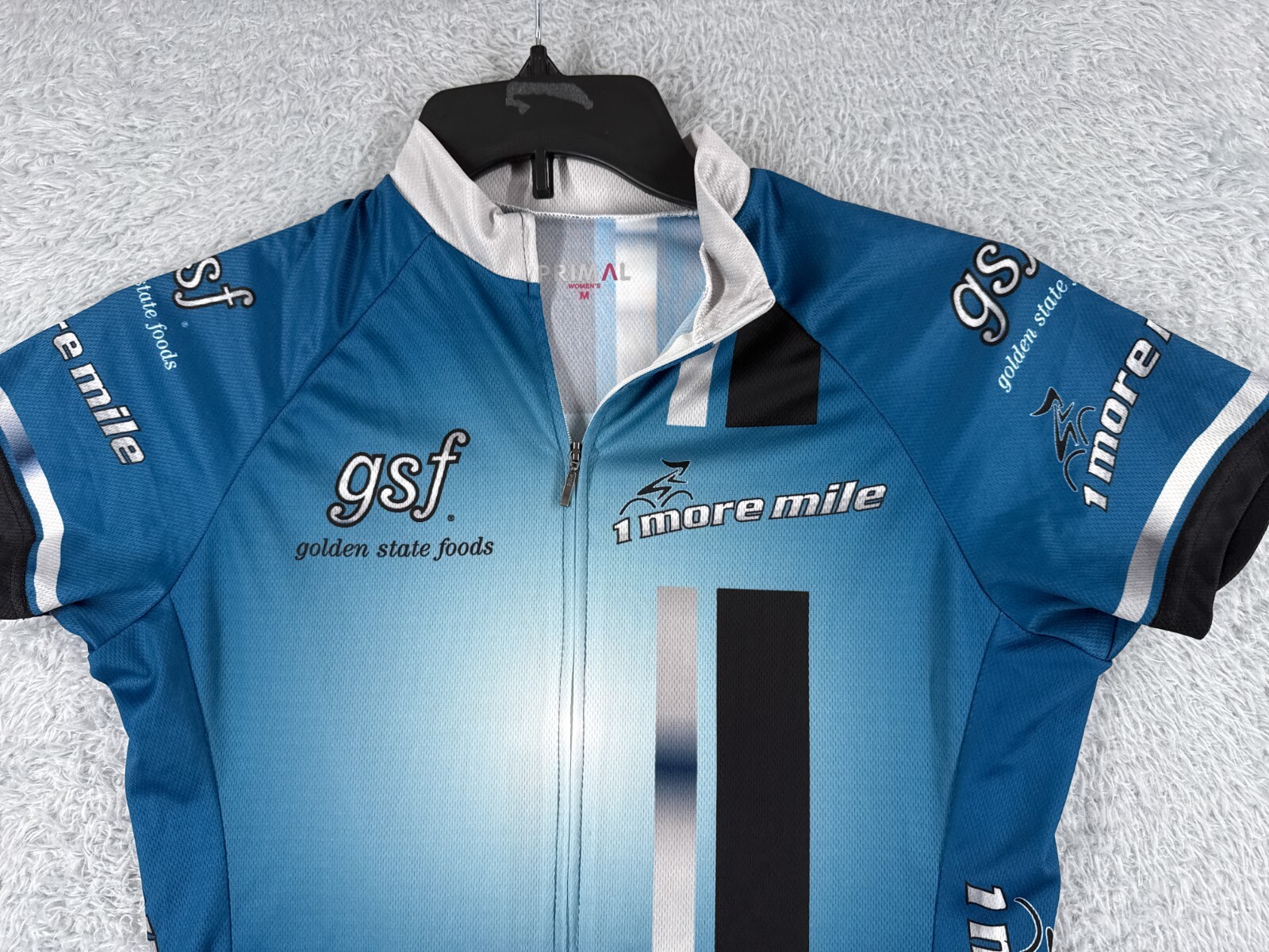Primal Cycling Jersey Women Medium Blue White Full Zip 100% Polyester Pockets