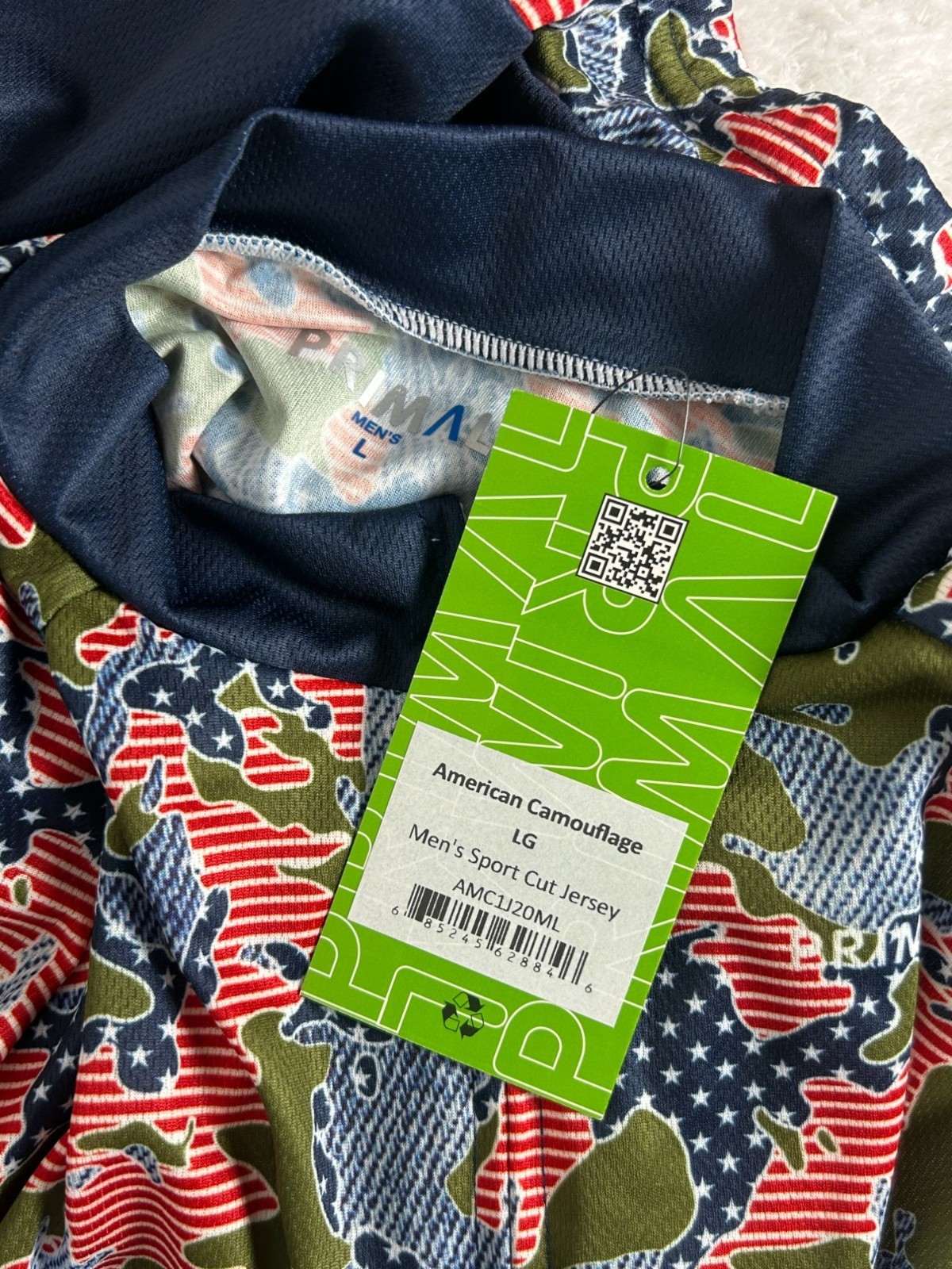Primal Mens American Camouflage Cycling Jersey Large Short Sleeve Sport Cut New