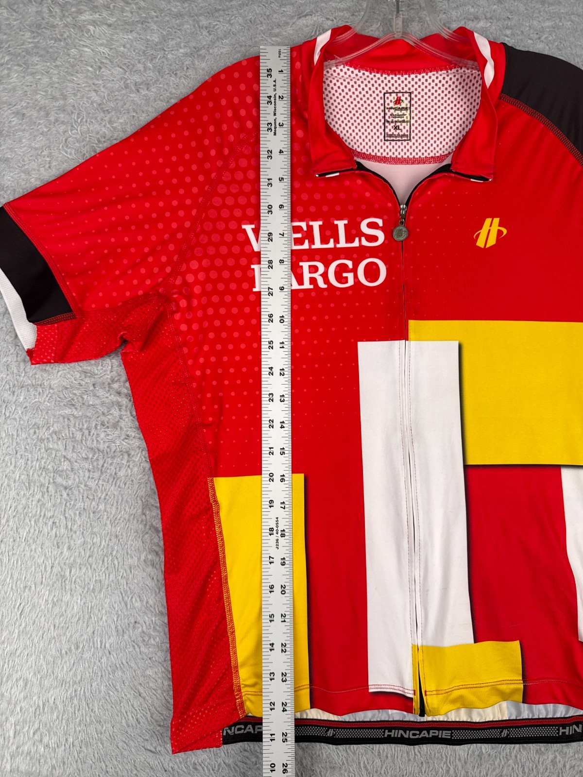 Hincapie Cycling Jersey Adult Extra Large Red Yellow Full Zip Short Sleeve Poly