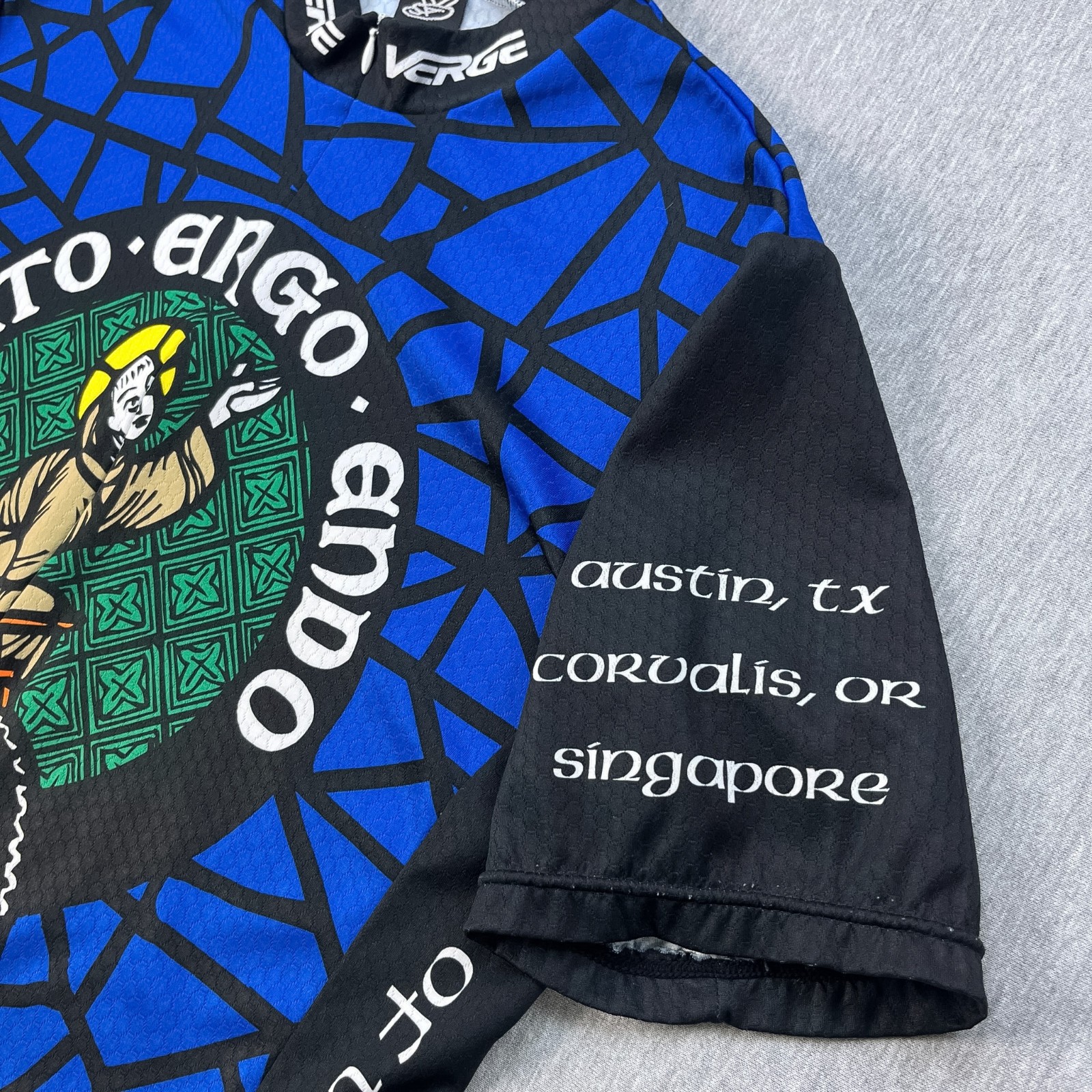 Verge Church Of The Knobby Tyre Cycling Jersey Mens 2XL Blue 3/4 Zip Pockets