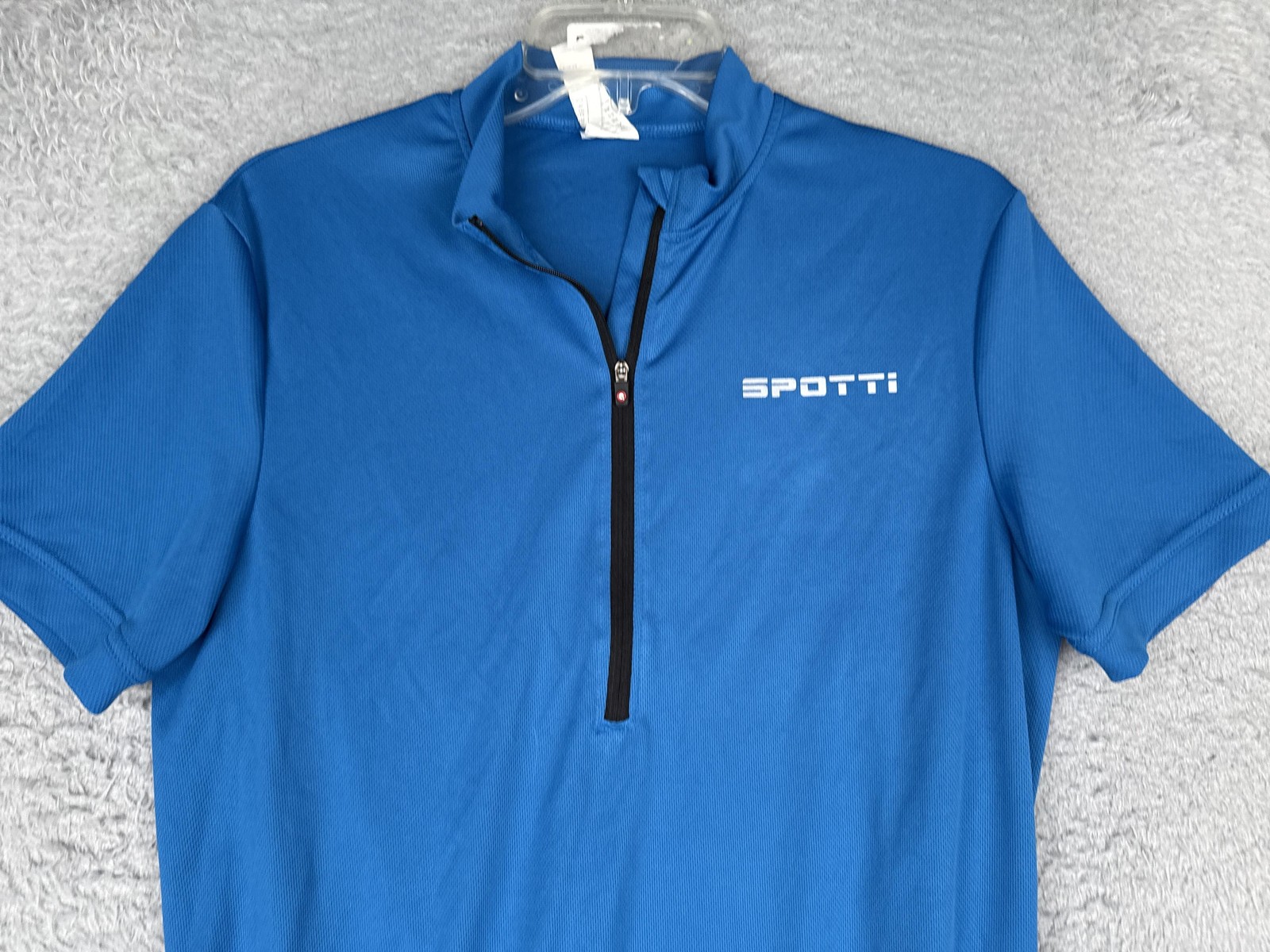Spotti Cycling Jersey Mens Medium Blue 1/4 Zip Short Sleeve Pockets Bike Top