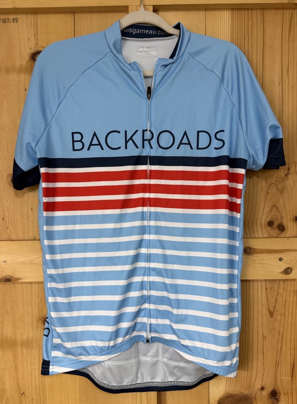 Mens Louis Garneau Bicycle Cycling Shirt Large Blue Compression Fit Full Zip