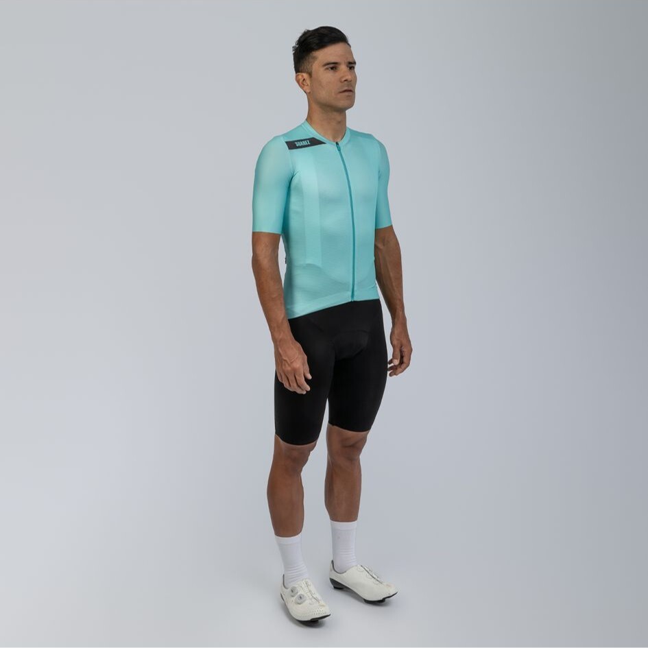 2025 Men’s Avant Solid Cream Turquoise Short Sleeve Cycling Jersey by Suarez