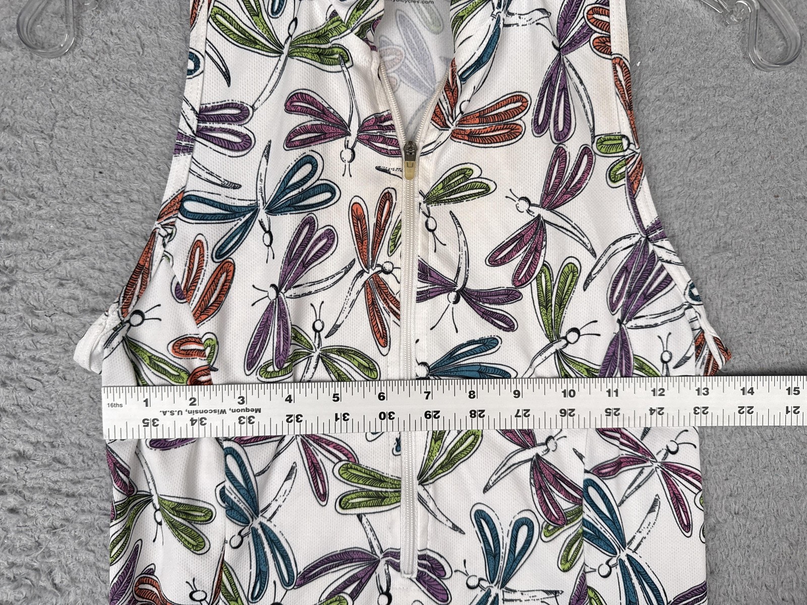 Terry Cycling Jersey Women Small Dragonfly Sleeveless Top Zip Back Pockets STAIN