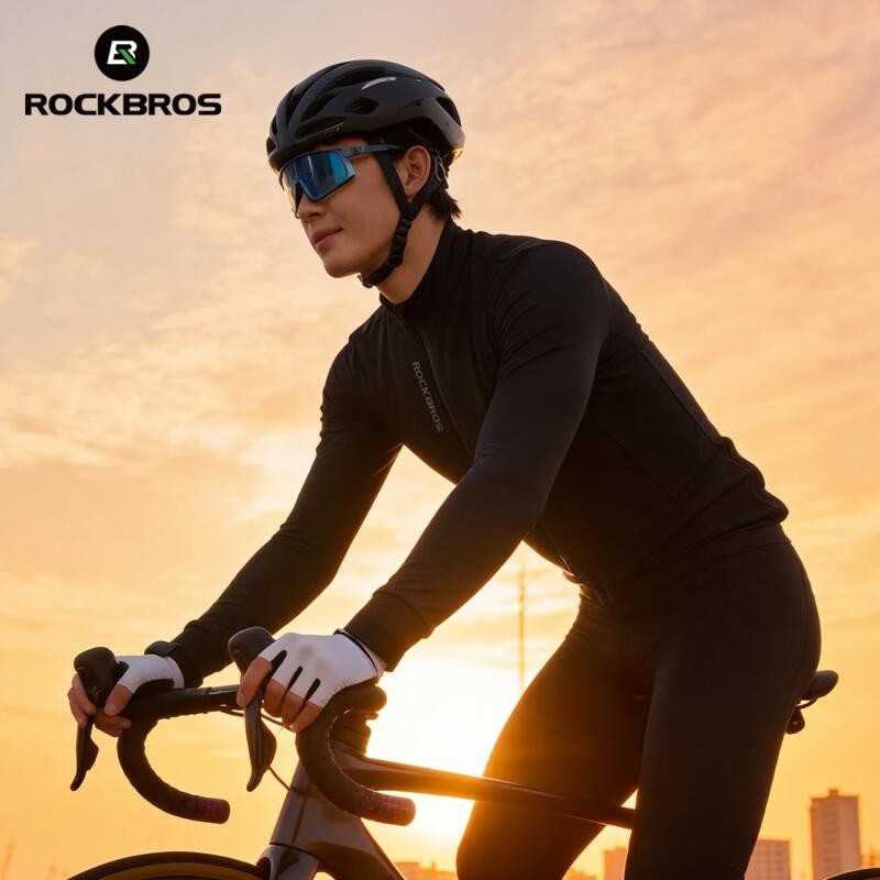 ROCKBROS Men’s Autumn/Winter Thermal Cycling Jersey Long-Sleeve Windproof Fleece